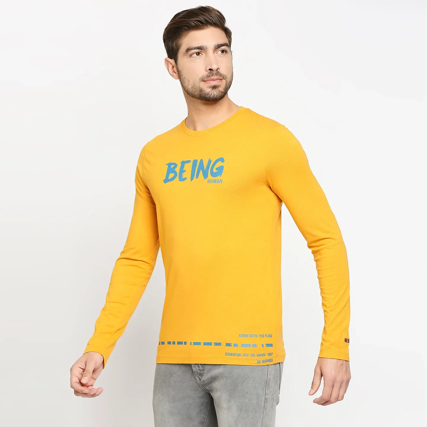 Yellow Regular Fit Men's Long Sleeves T-Shirt by Being Human Clothing - Image 2