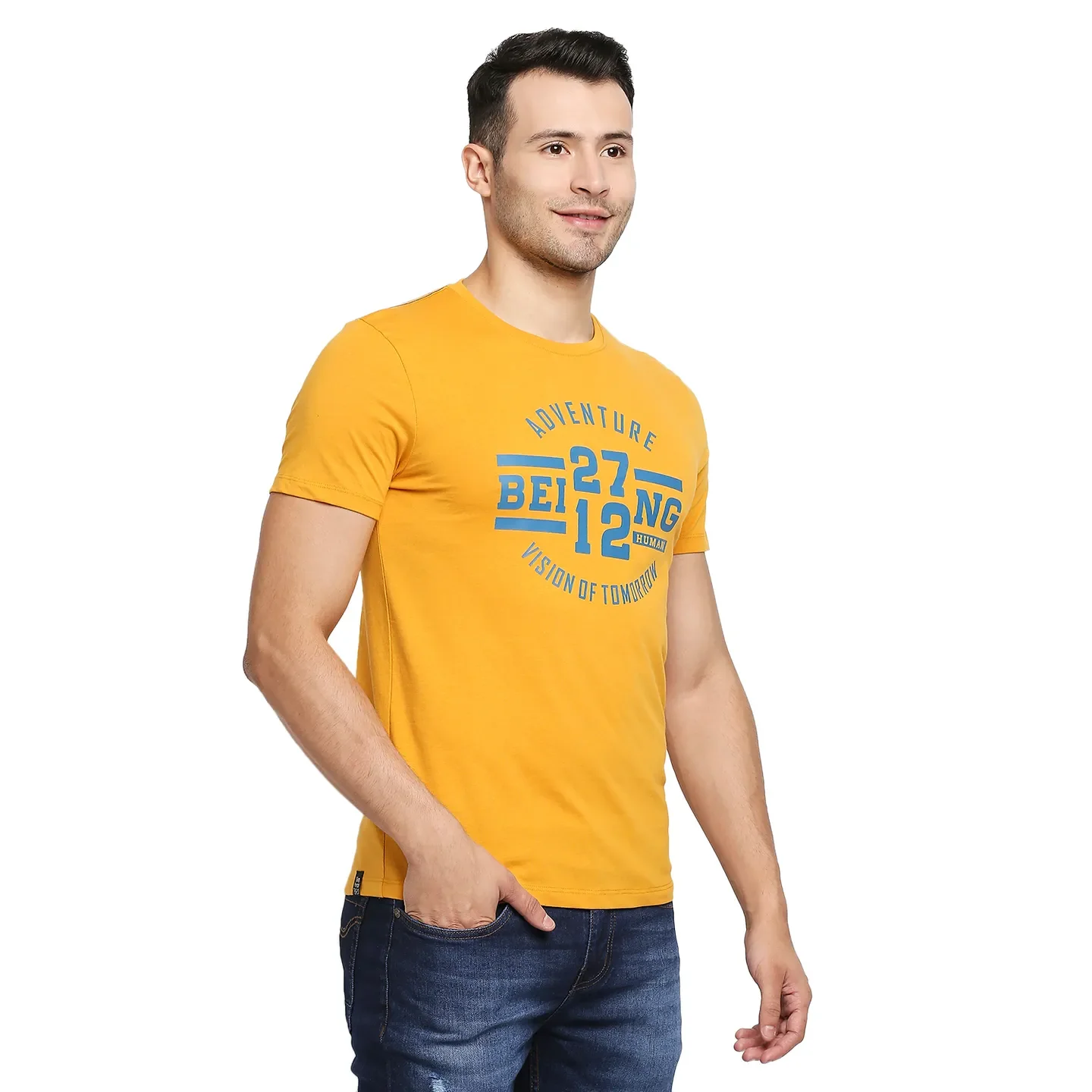 Yellow Regular Fit Men's Short Sleeves T-Shirt by Being Human Clothing - Image 3