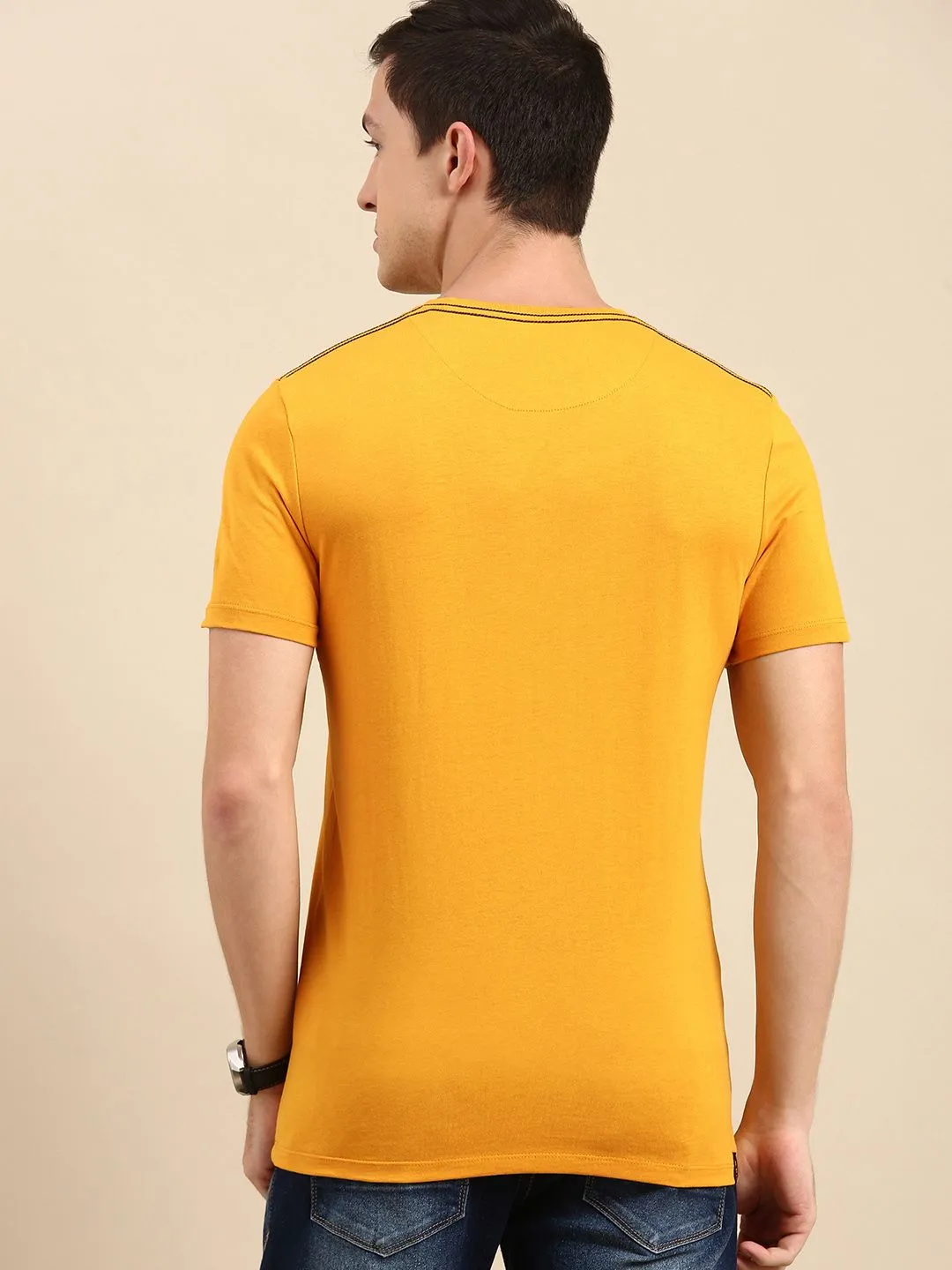 Yellow Regular Fit Men's Short Sleeves T-Shirt by Being Human Clothing - Image 4