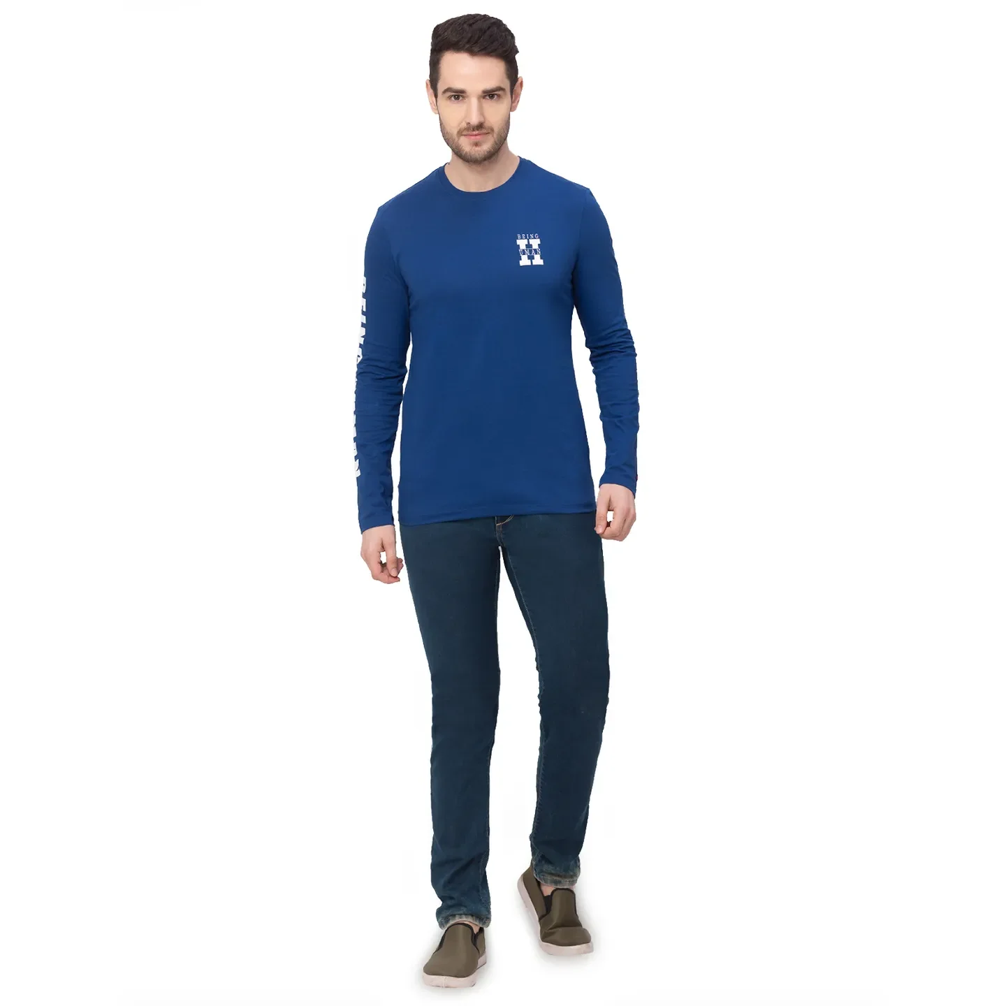 Blue Regular Fit Men's Long Sleeves T-Shirt by Being Human Clothing - Image 6
