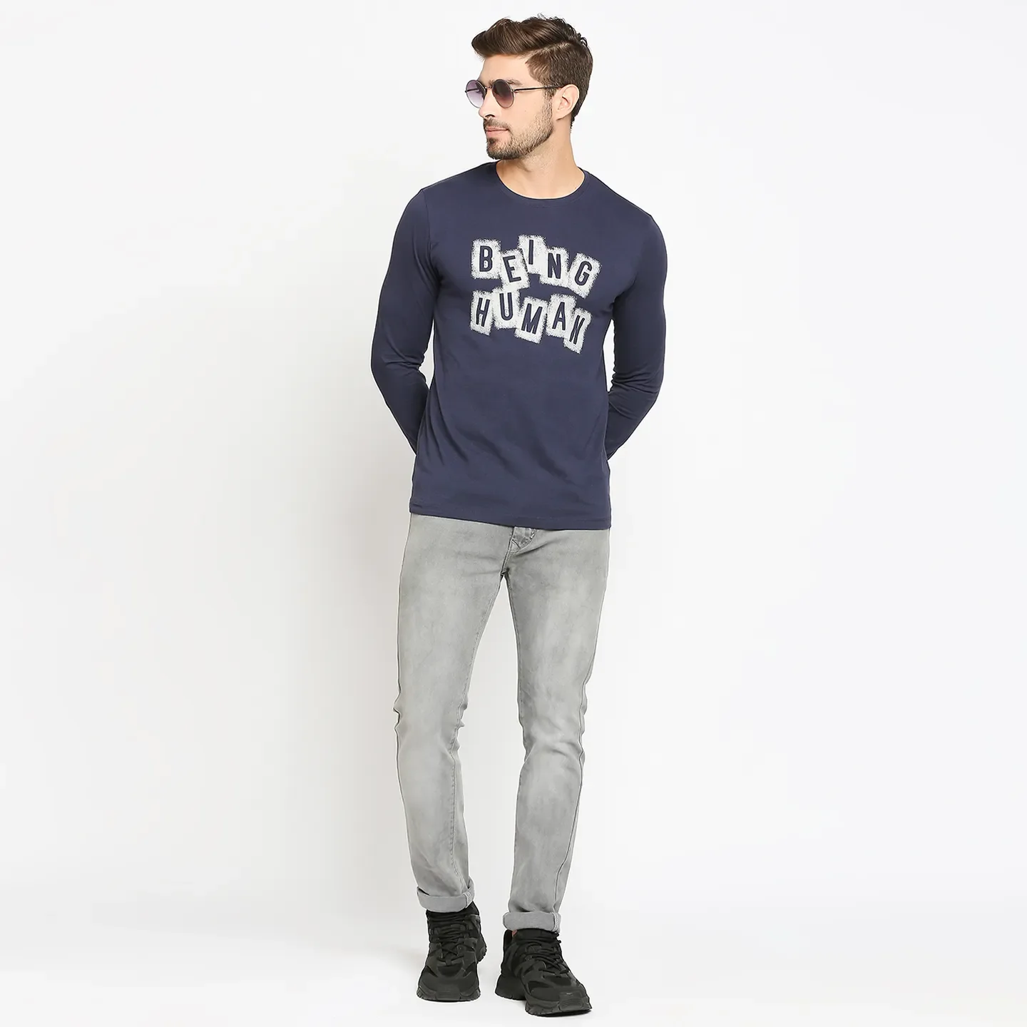 Blue Regular Fit Men's Long Sleeves T-Shirt by Being Human Clothing - Image 6