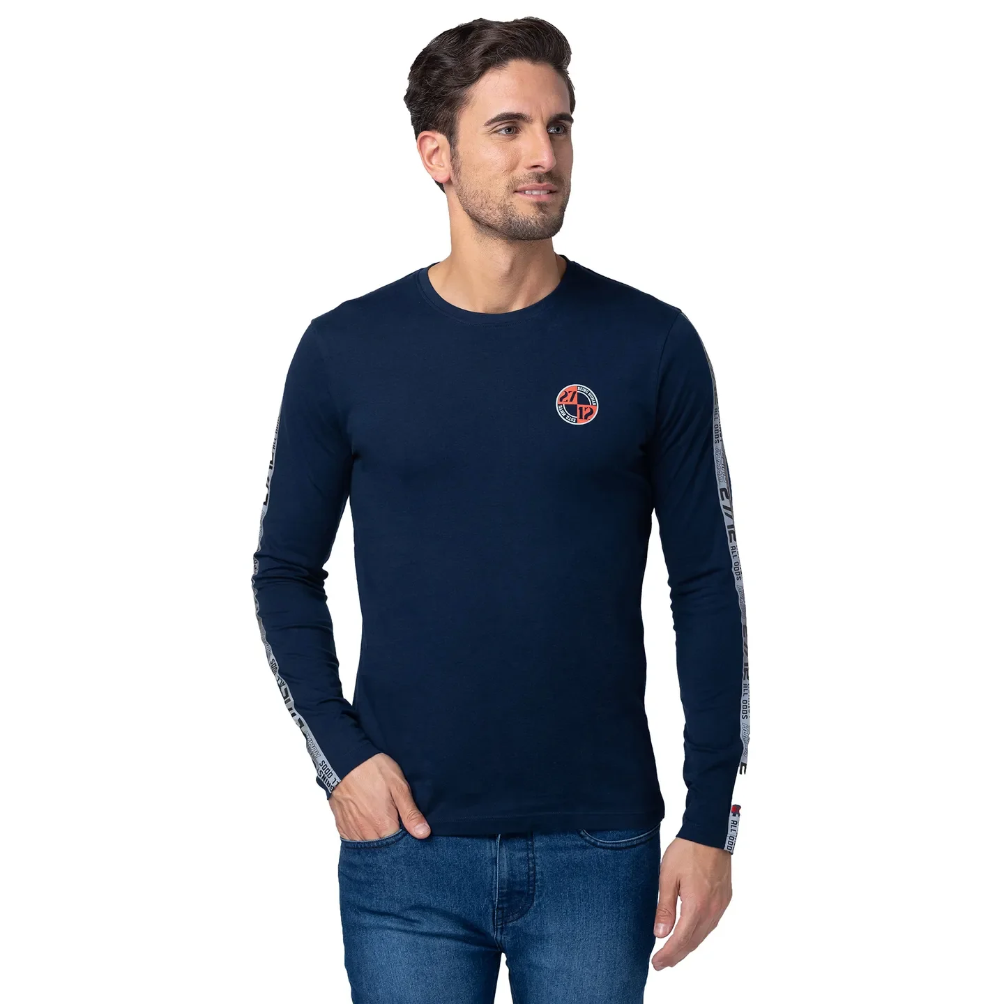 Blue Regular Fit Men's Long Sleeves T-Shirt by Being Human Clothing