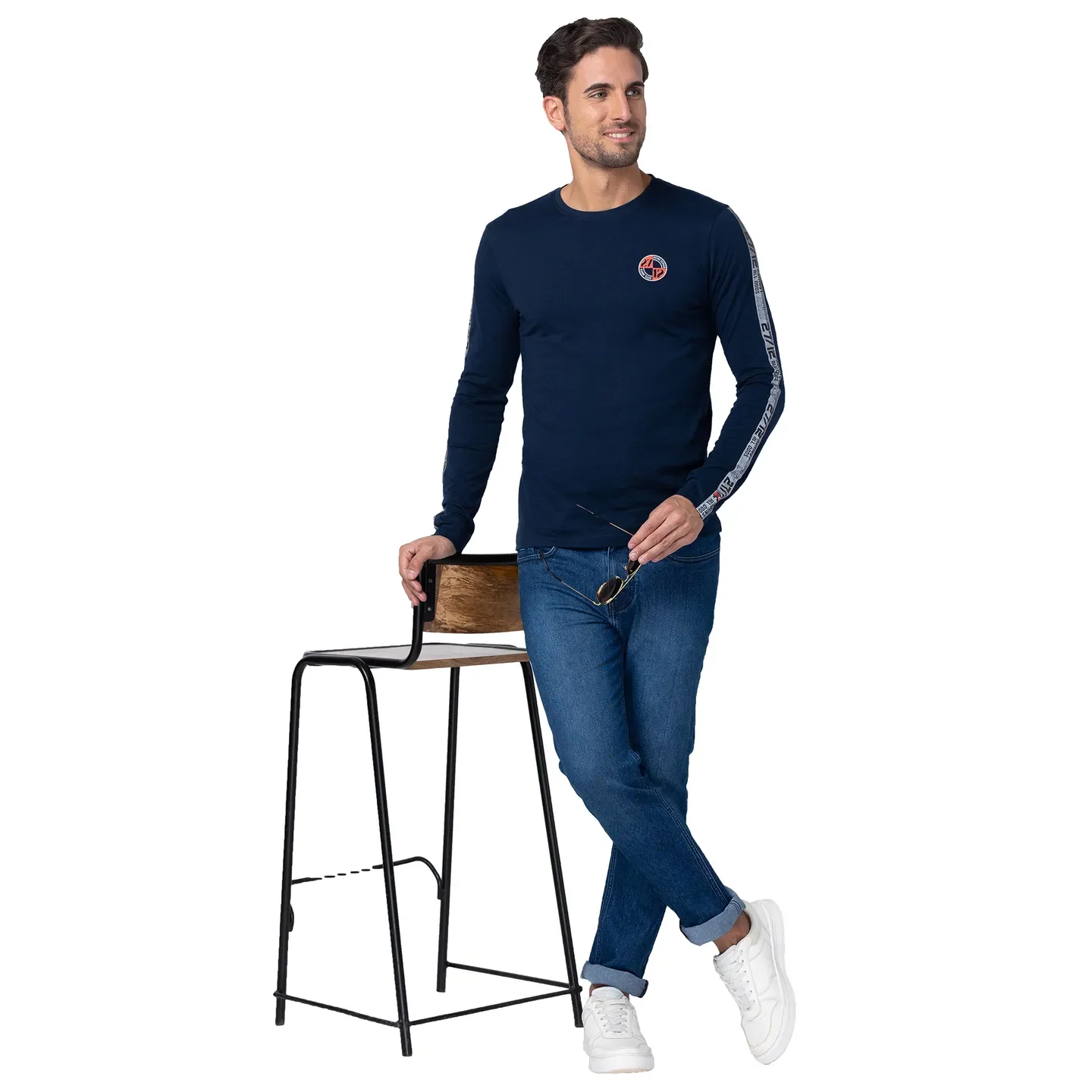 Blue Regular Fit Men's Long Sleeves T-Shirt by Being Human Clothing - Image 6