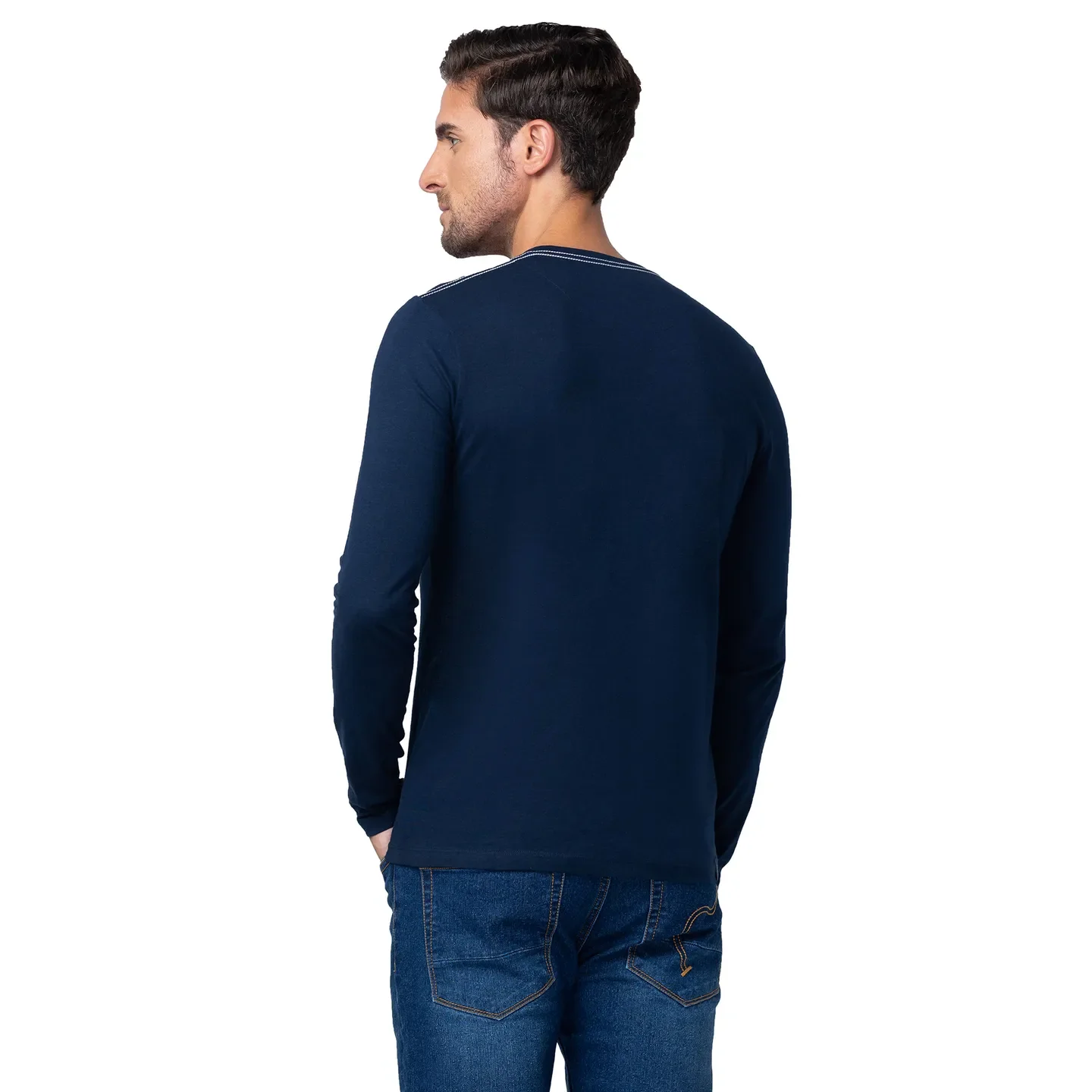 Blue Regular Fit Men's Long Sleeves T-Shirt by Being Human Clothing - Image 3