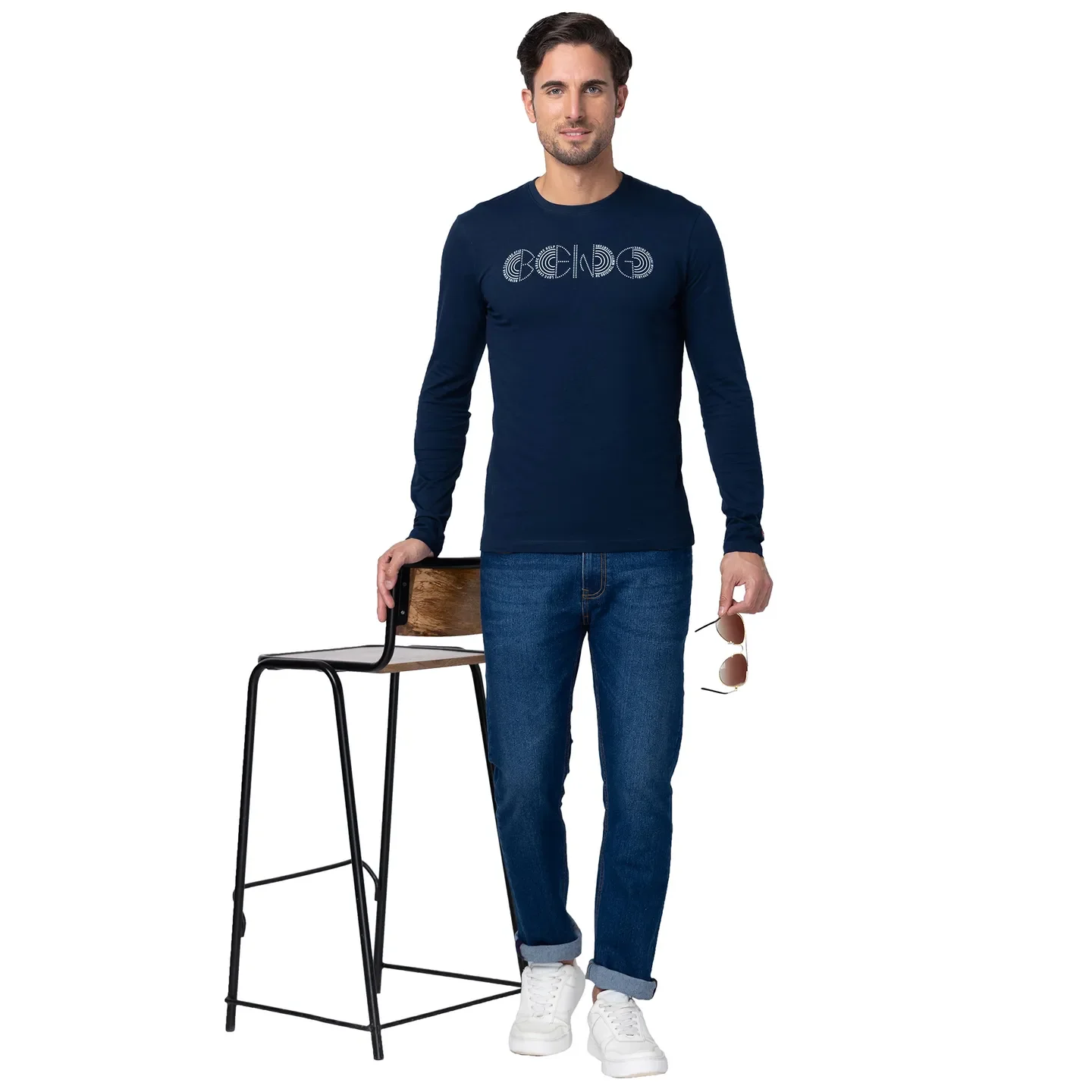 Blue Regular Fit Men's Long Sleeves T-Shirt by Being Human Clothing - Image 6