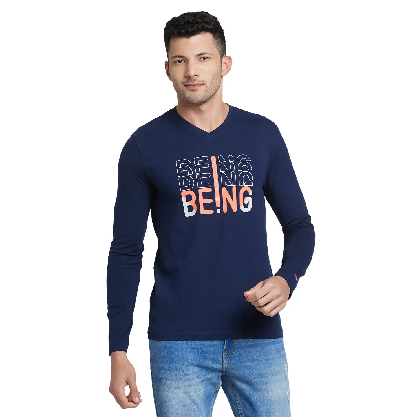 Blue Regular Fit Men's Long Sleeves T-Shirt by Being Human Clothing