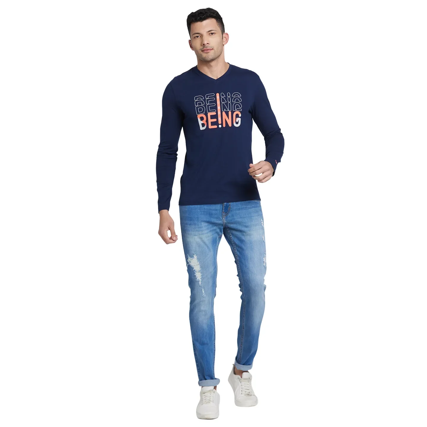 Blue Regular Fit Men's Long Sleeves T-Shirt by Being Human Clothing - Image 5
