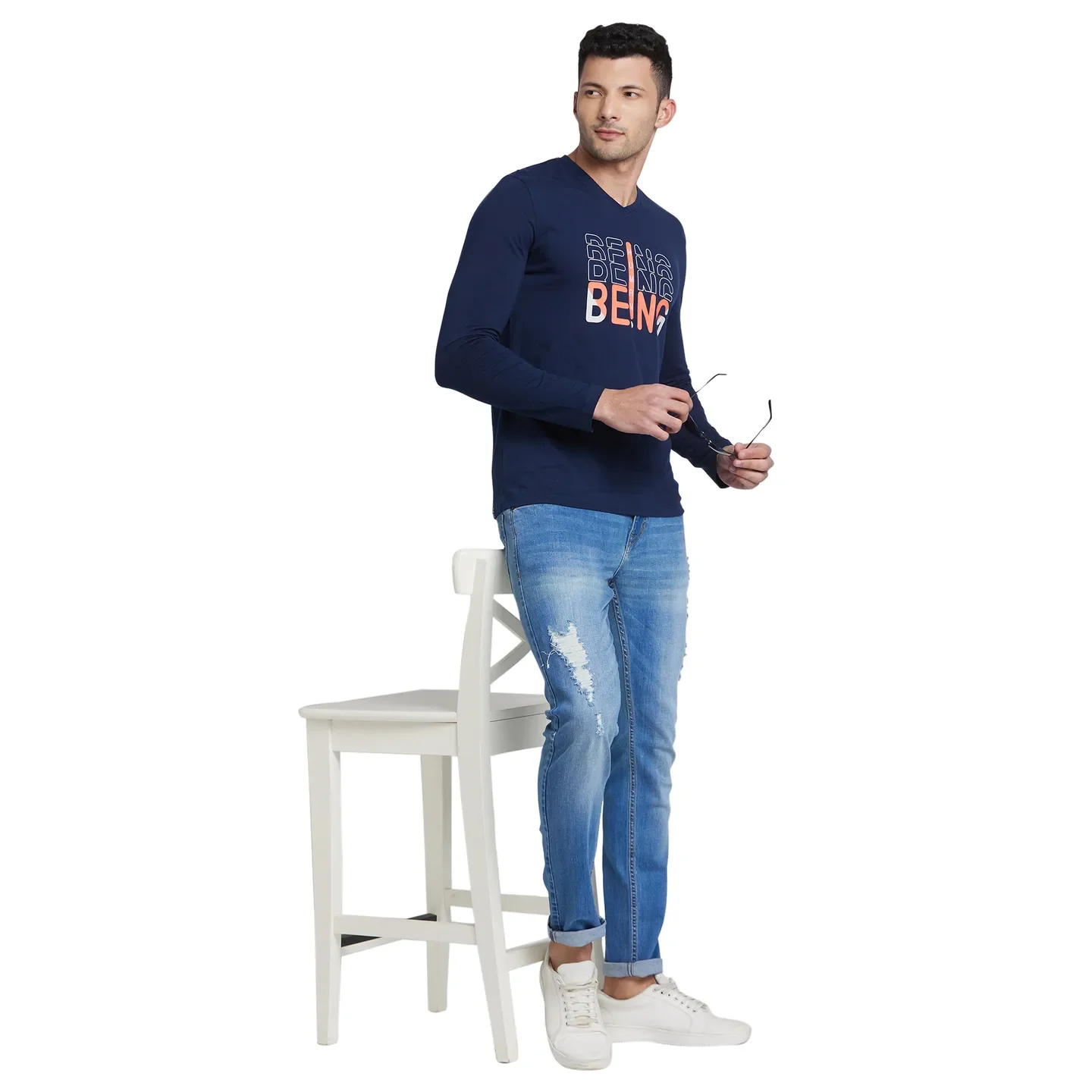 Blue Regular Fit Men's Long Sleeves T-Shirt by Being Human Clothing - Image 6