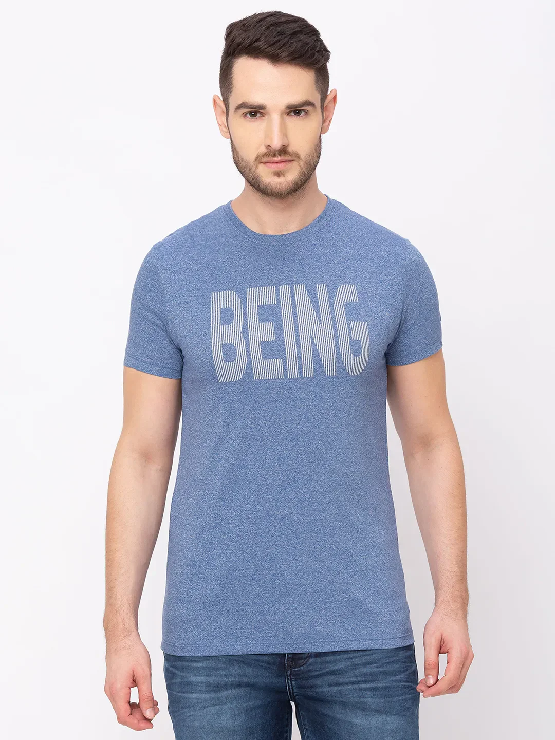 Blue Regular Fit Men's Short Sleeves T-Shirt by Being Human Clothing