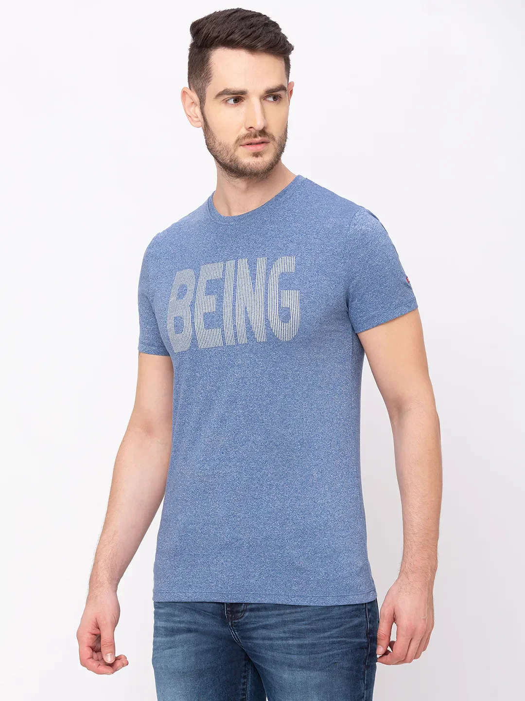 Blue Regular Fit Men's Short Sleeves T-Shirt by Being Human Clothing - Image 3