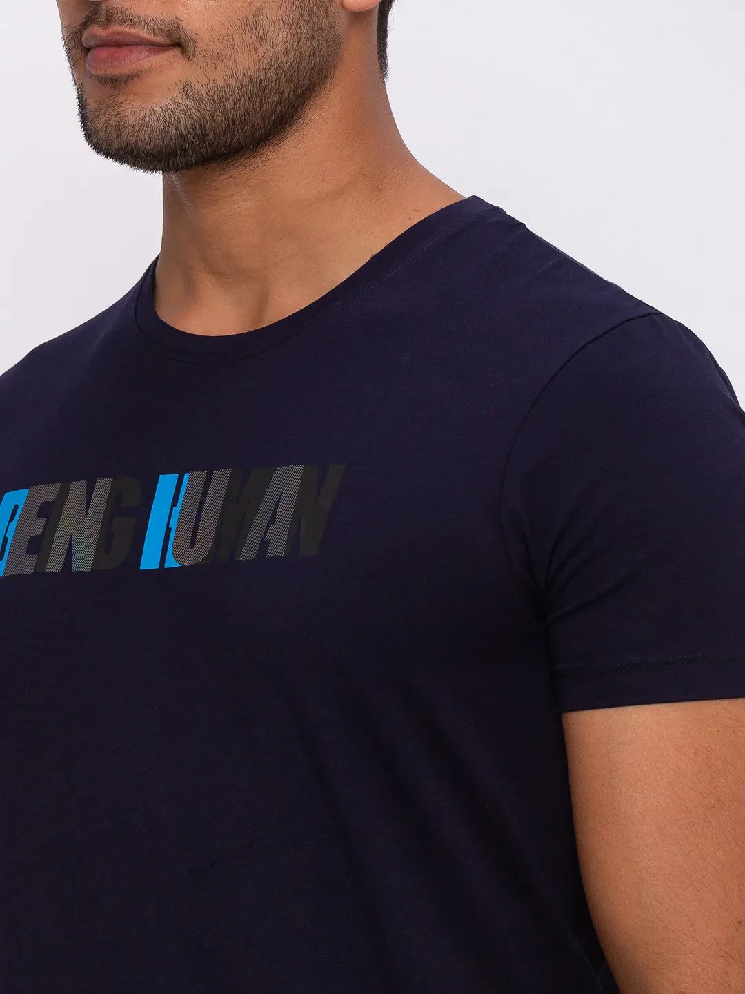 Blue Regular Fit Men's Short Sleeves T-Shirt by Being Human Clothing - Image 4