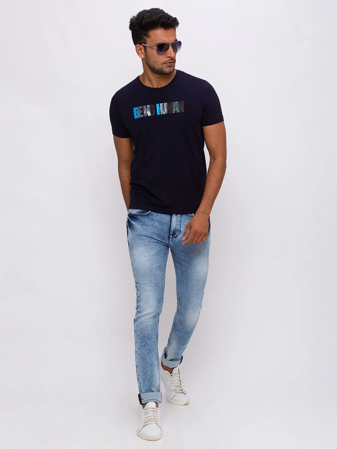 Blue Regular Fit Men's Short Sleeves T-Shirt by Being Human Clothing - Image 5