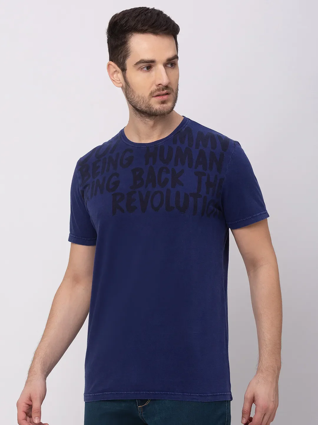 Blue Regular Fit Men's Short Sleeves T-Shirt by Being Human Clothing - Image 4