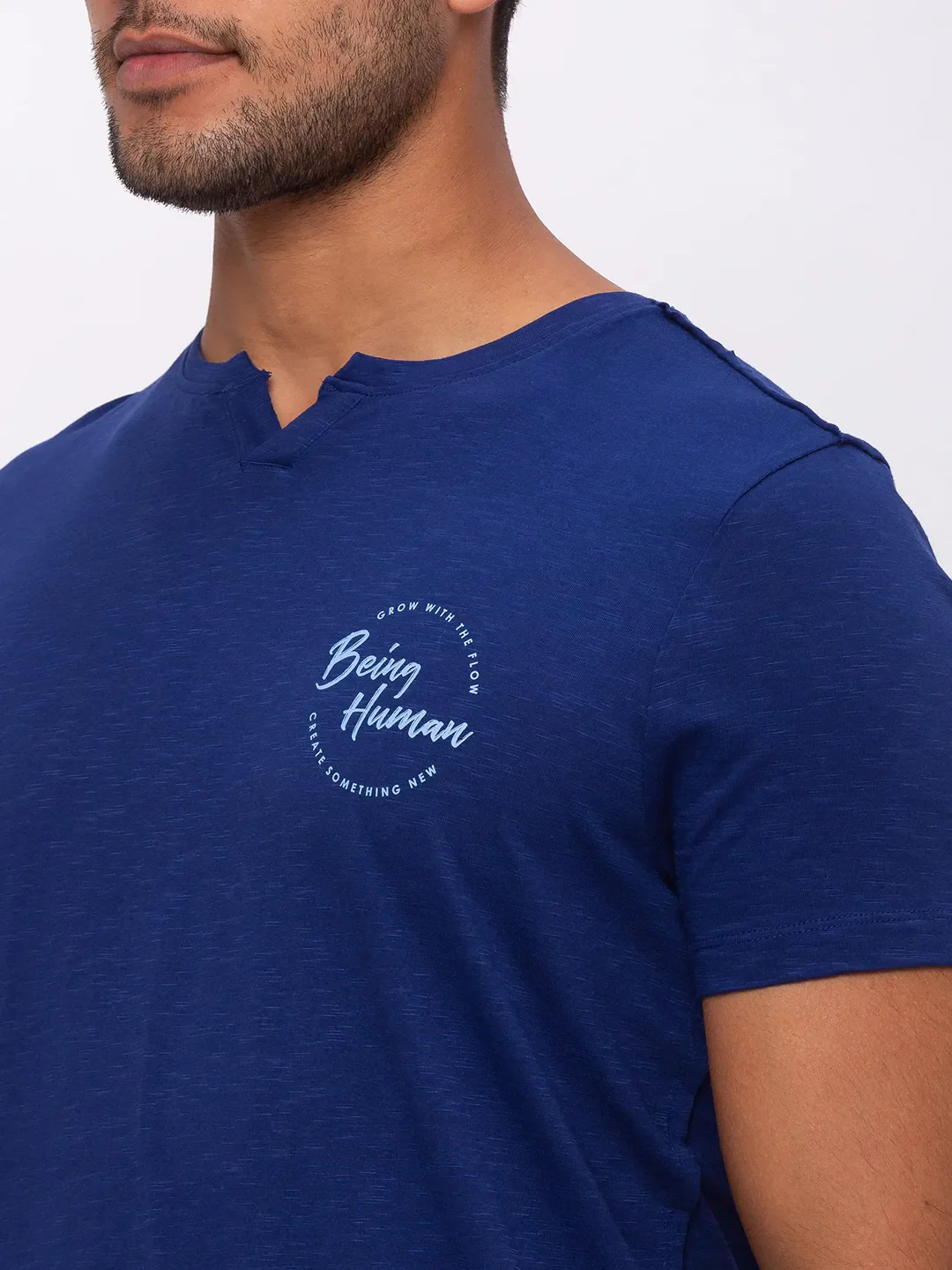 Blue Regular Fit Men's Short Sleeves T-Shirt by Being Human Clothing - Image 4