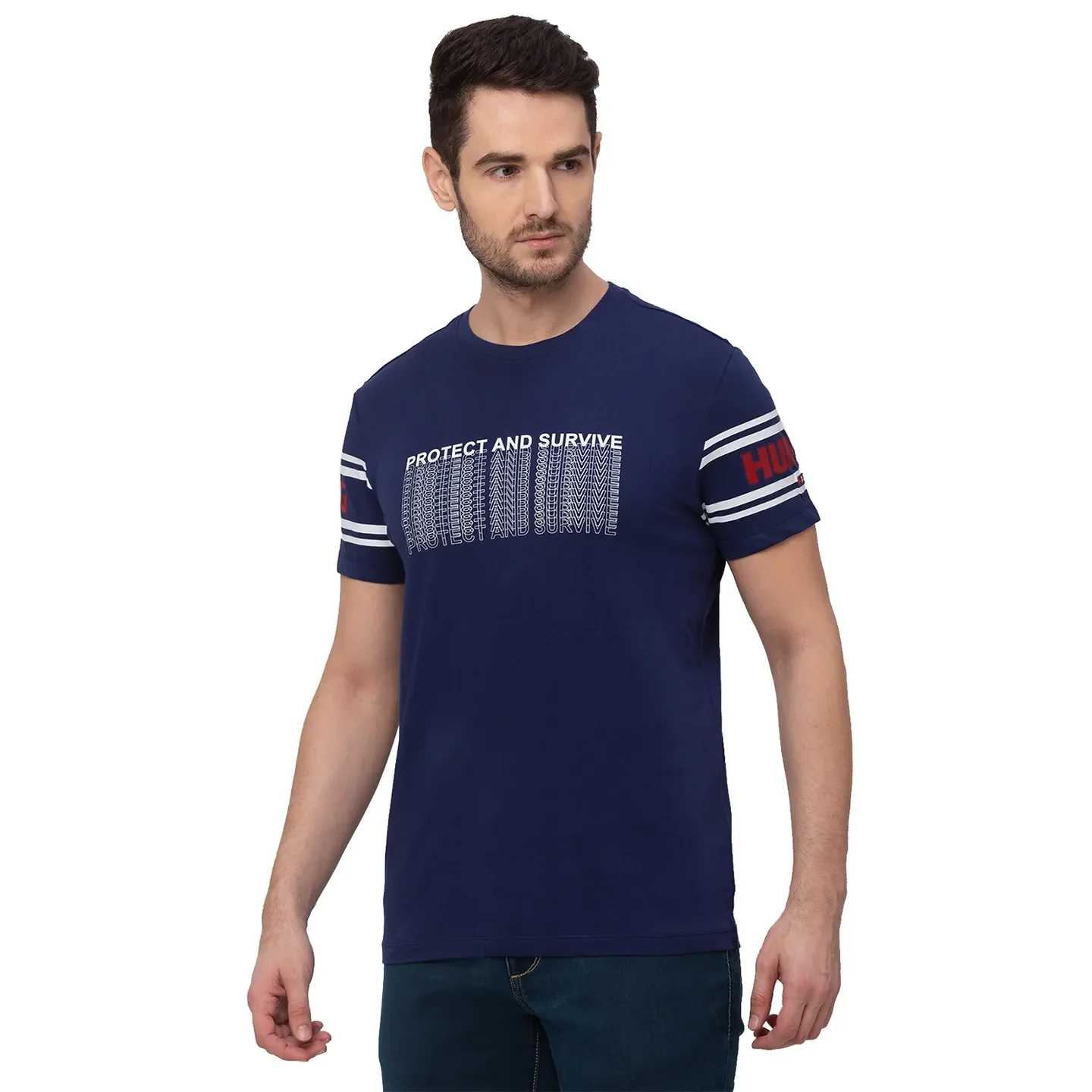 Blue Regular Fit Men's Short Sleeves T-Shirt by Being Human Clothing - Image 3