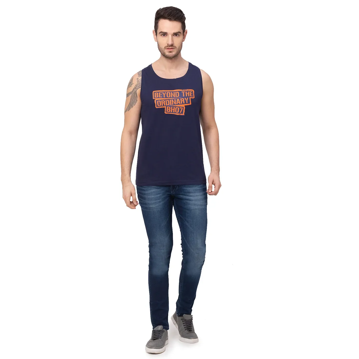 Navy Regular Fit Round Neck Men's T-Shirt by Being Human Clothing - Image 2
