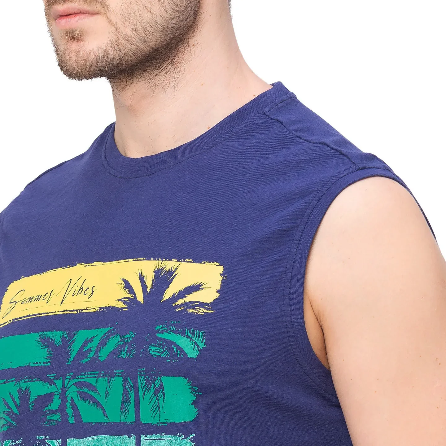 Blue Regular Fit Men's Sleevesles T-Shirt by Being Human Clothing - Image 5