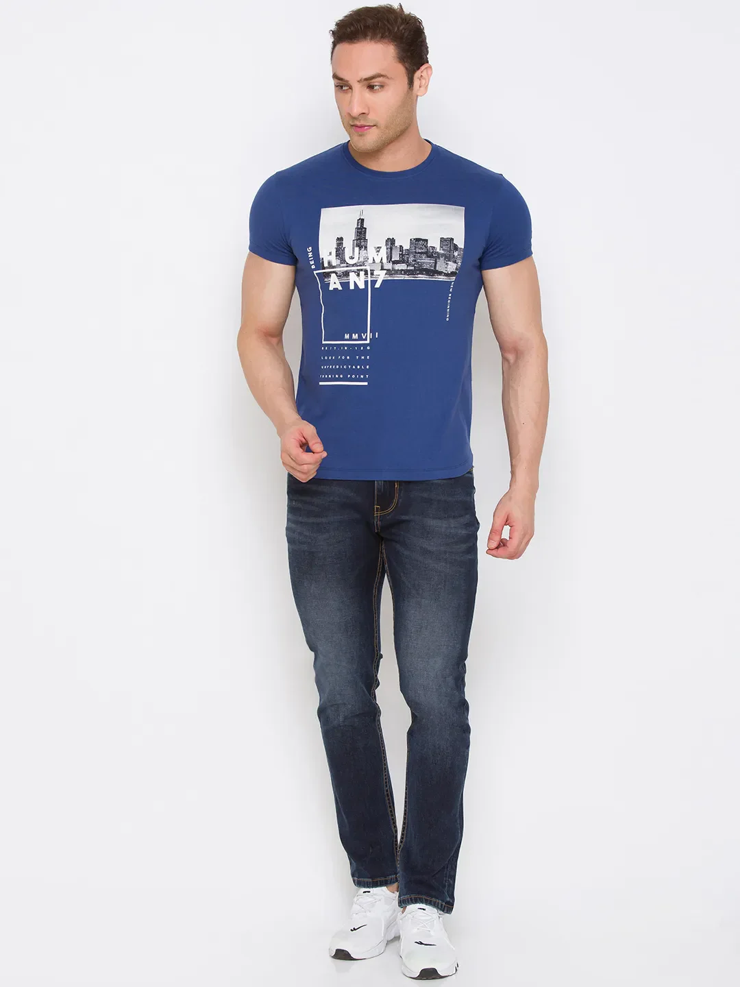 Navy Regular Fit Round Neck Men's T-Shirt by Being Human Clothing - Image 3