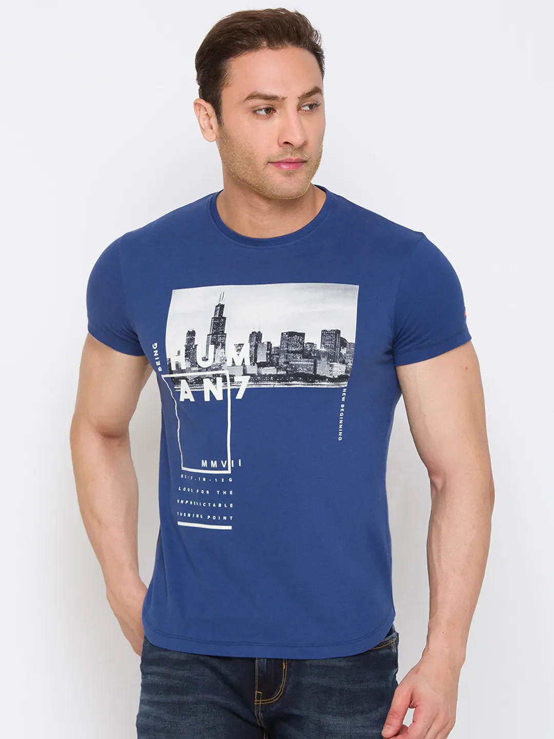 Navy Regular Fit Round Neck Men's T-Shirt by Being Human Clothing - Image 6