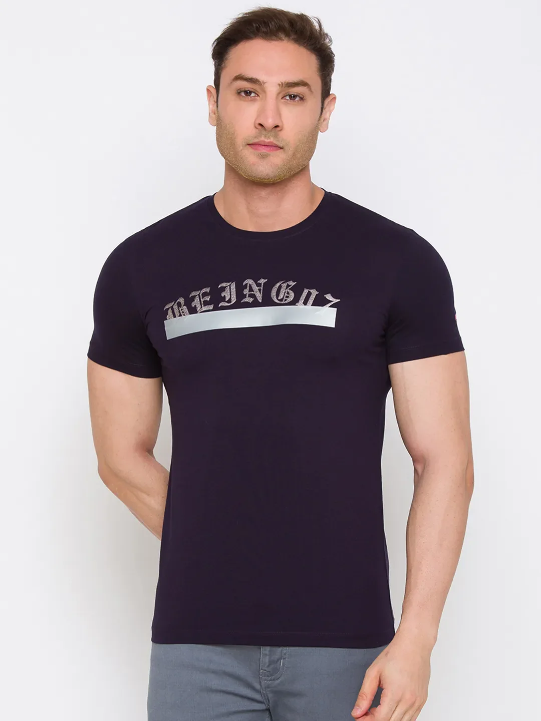 Navy Regular Fit Round Neck Men's T-Shirt by Being Human Clothing - Image 6