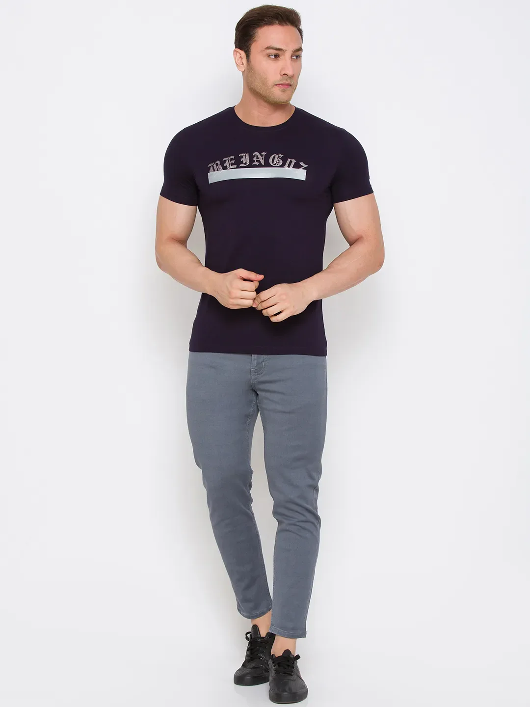 Navy Regular Fit Round Neck Men's T-Shirt by Being Human Clothing - Image 7