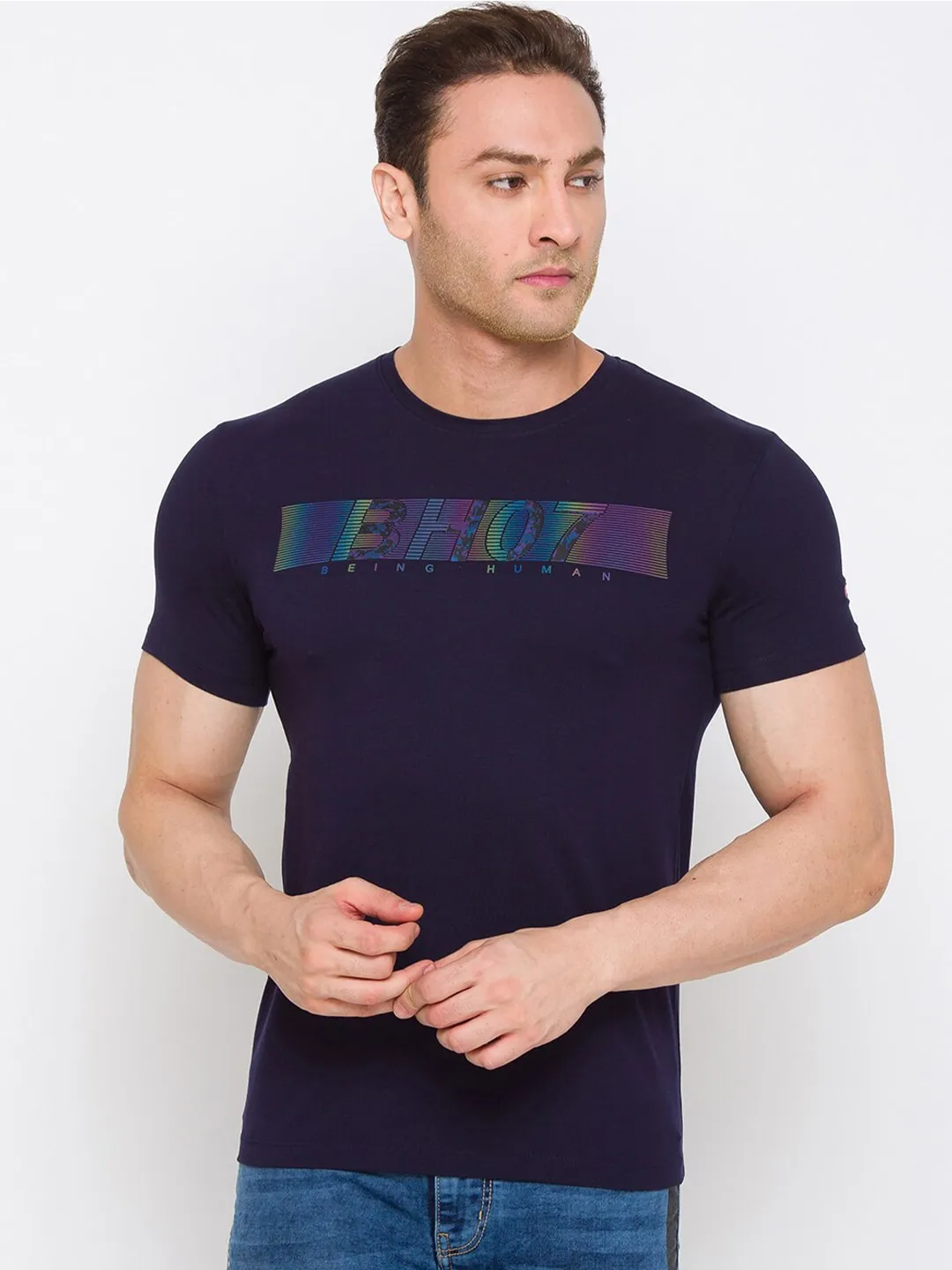 Blue Regular Fit Men's Short Sleeves T-Shirt by Being Human Clothing - Image 2