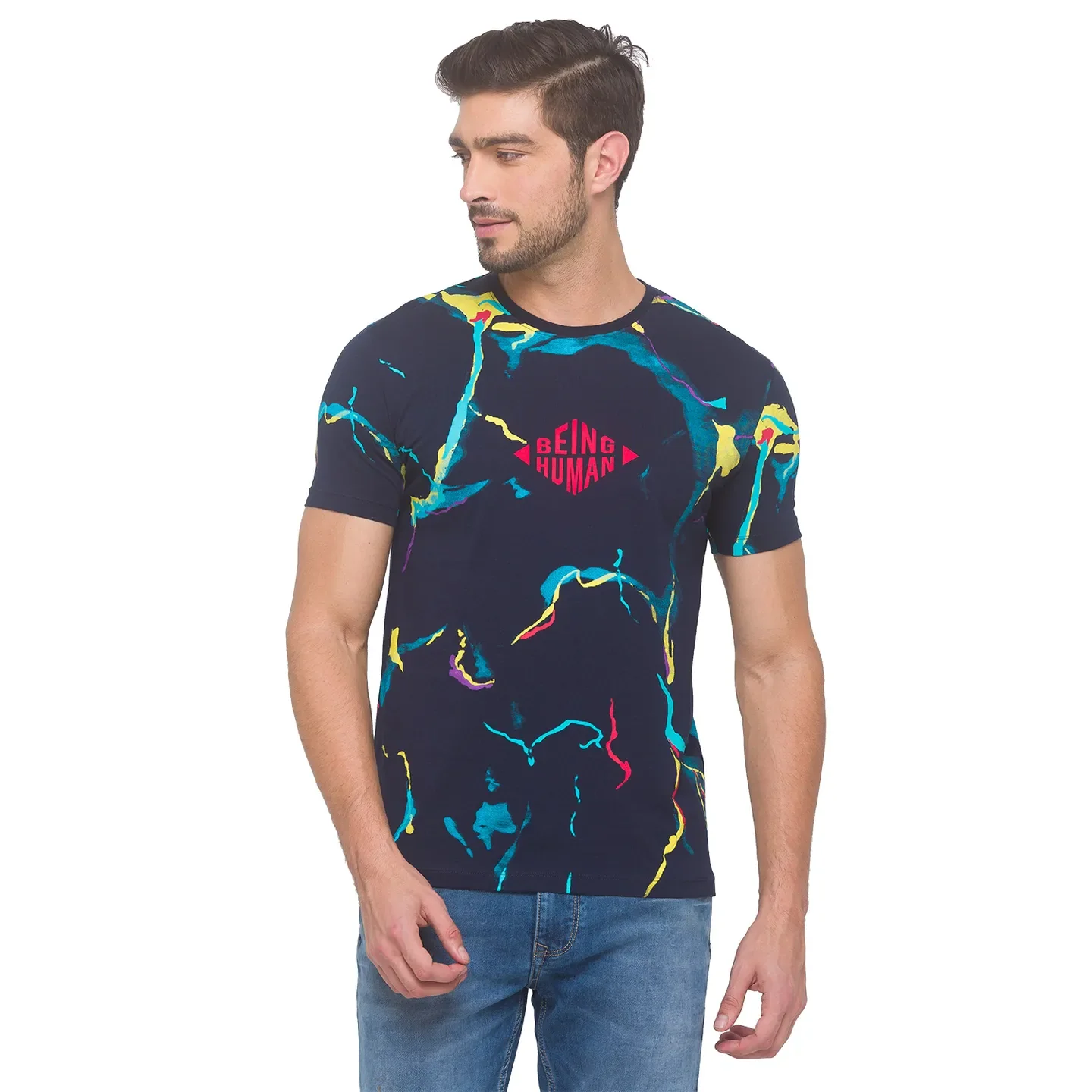 Navy Regular Fit Round Neck Men's T-Shirt by Being Human Clothing