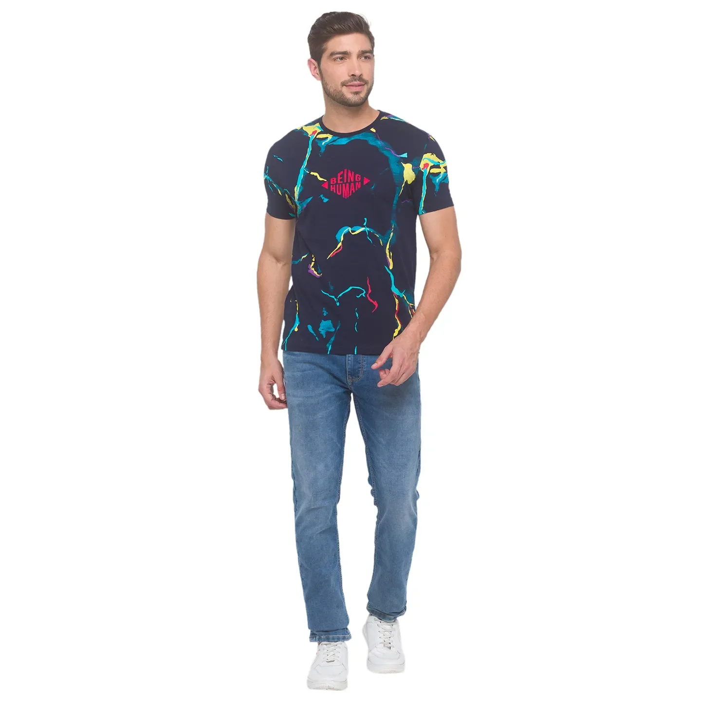 Navy Regular Fit Round Neck Men's T-Shirt by Being Human Clothing - Image 5