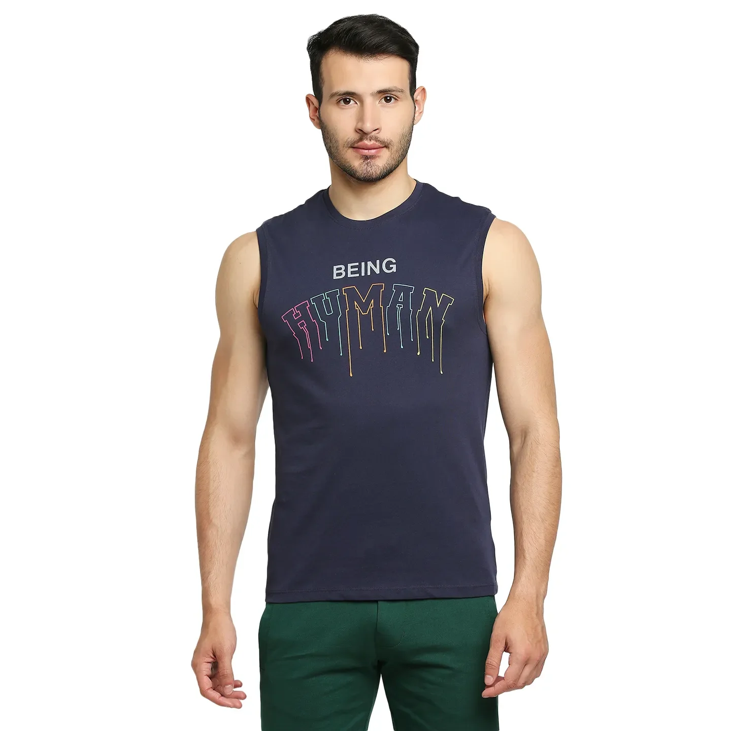 Blue Regular Fit Men's Sleevesles T-Shirt by Being Human Clothing - Image 8