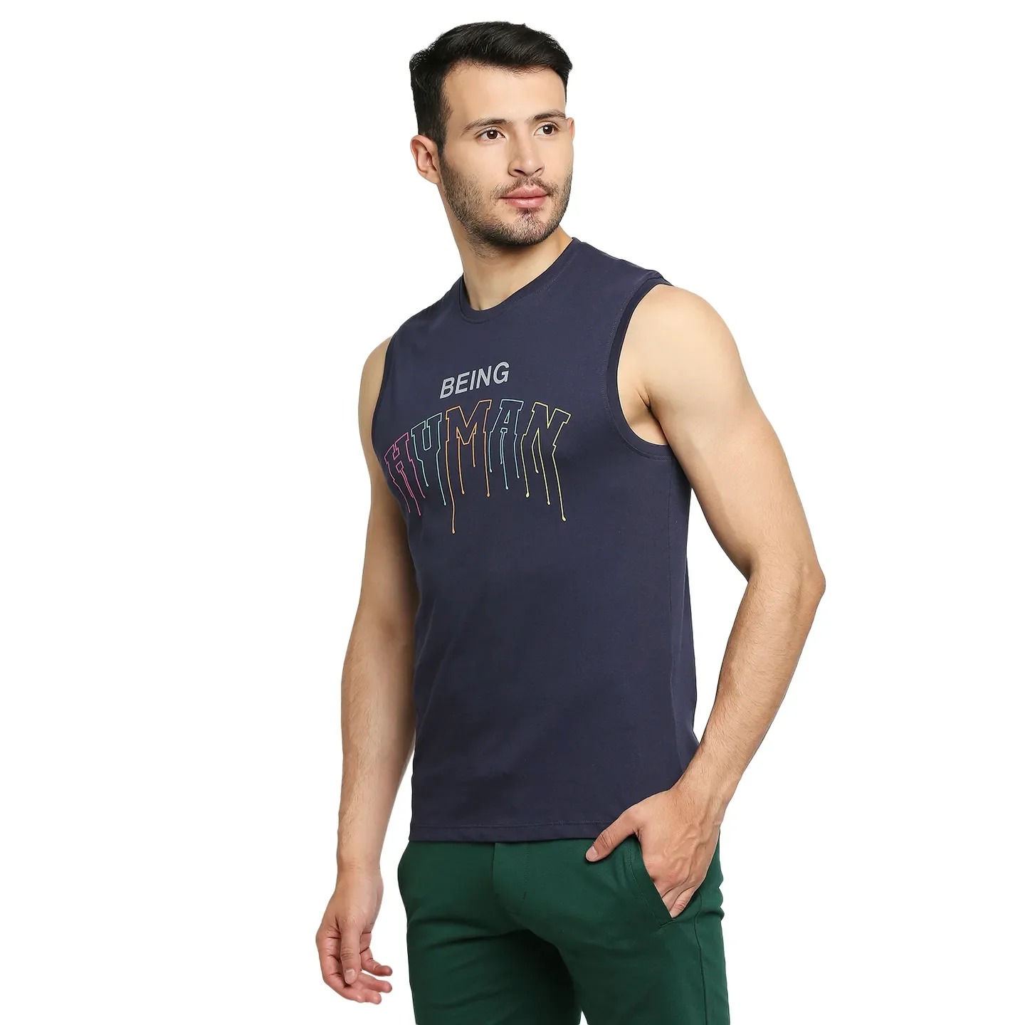 Blue Regular Fit Men's Sleevesles T-Shirt by Being Human Clothing - Image 9