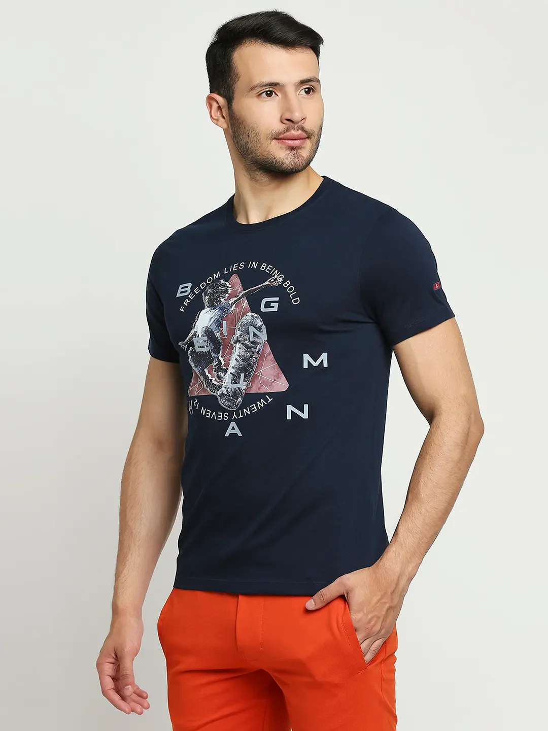 Navy Regular Fit Round Neck Men's T-Shirt by Being Human Clothing - Image 10