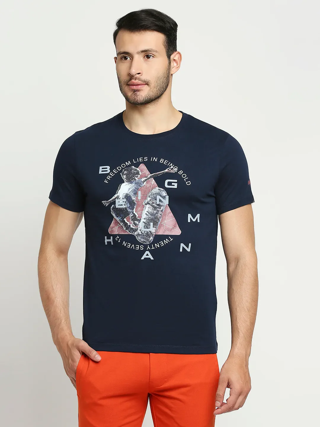 Navy Regular Fit Round Neck Men's T-Shirt by Being Human Clothing - Image 11