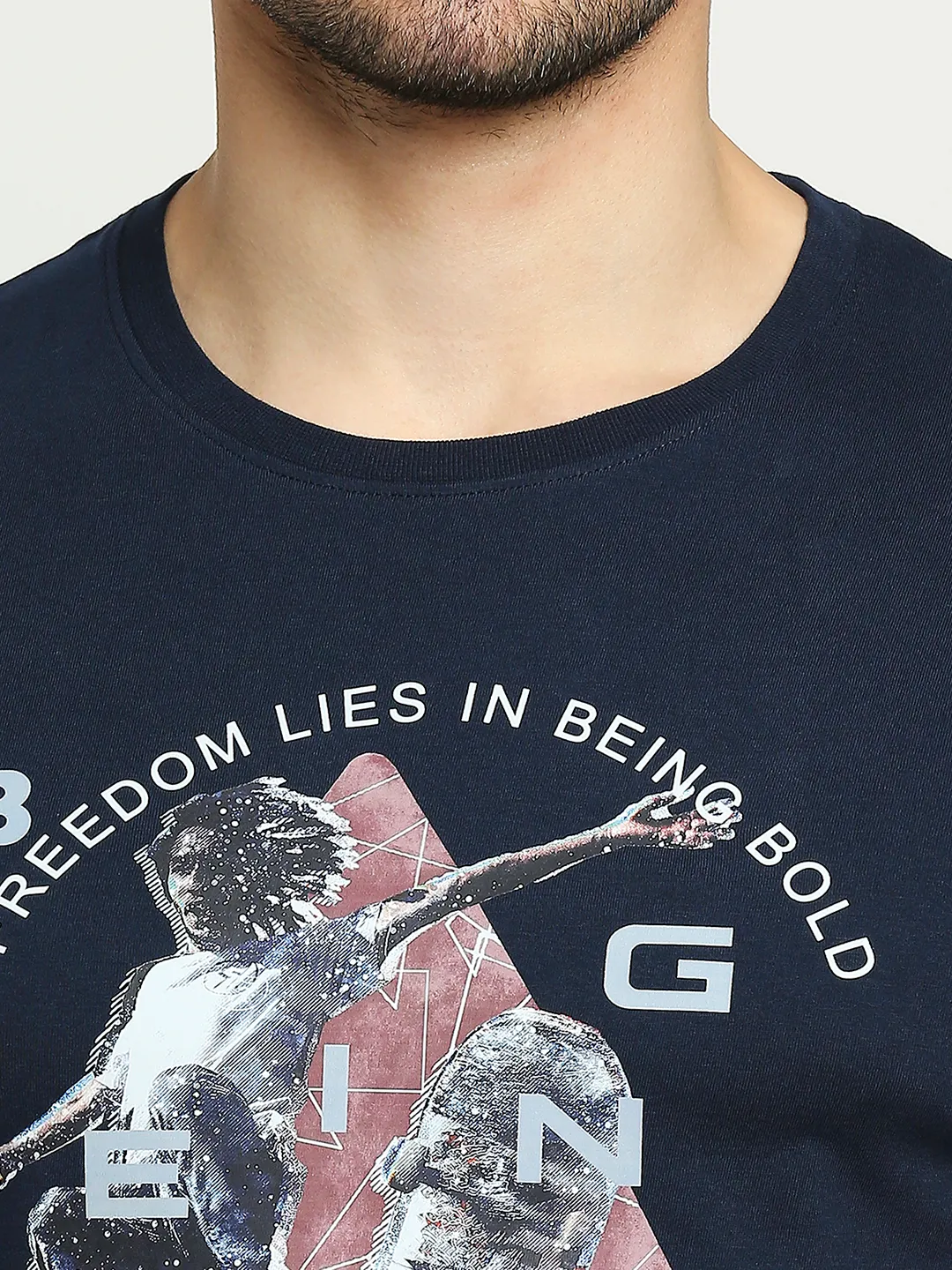 Navy Regular Fit Round Neck Men's T-Shirt by Being Human Clothing - Image 7