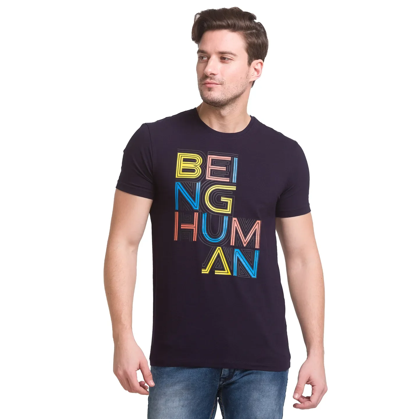 Navy Regular Fit Round Neck Men's T-Shirt by Being Human Clothing - Image 2