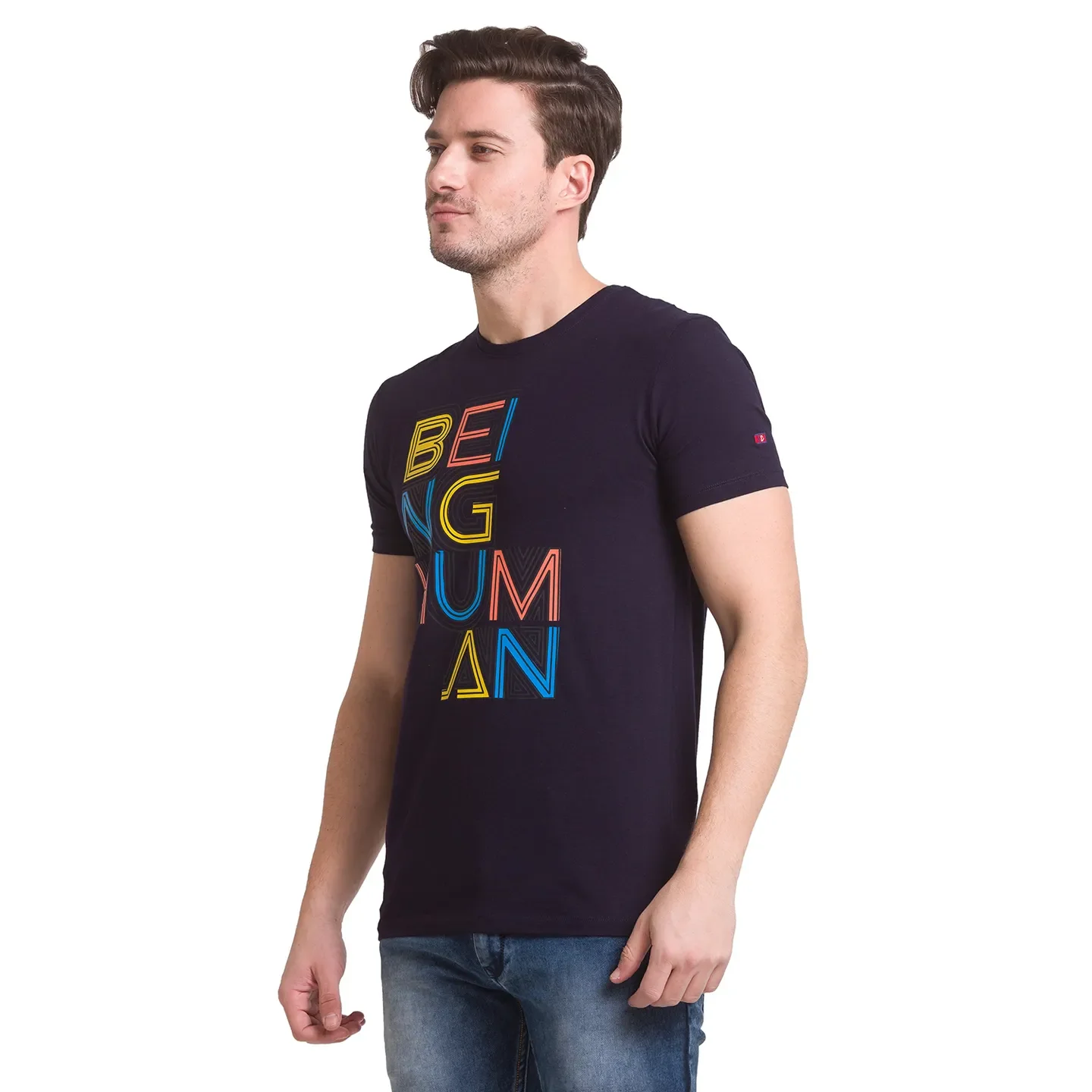 Navy Regular Fit Round Neck Men's T-Shirt by Being Human Clothing - Image 5