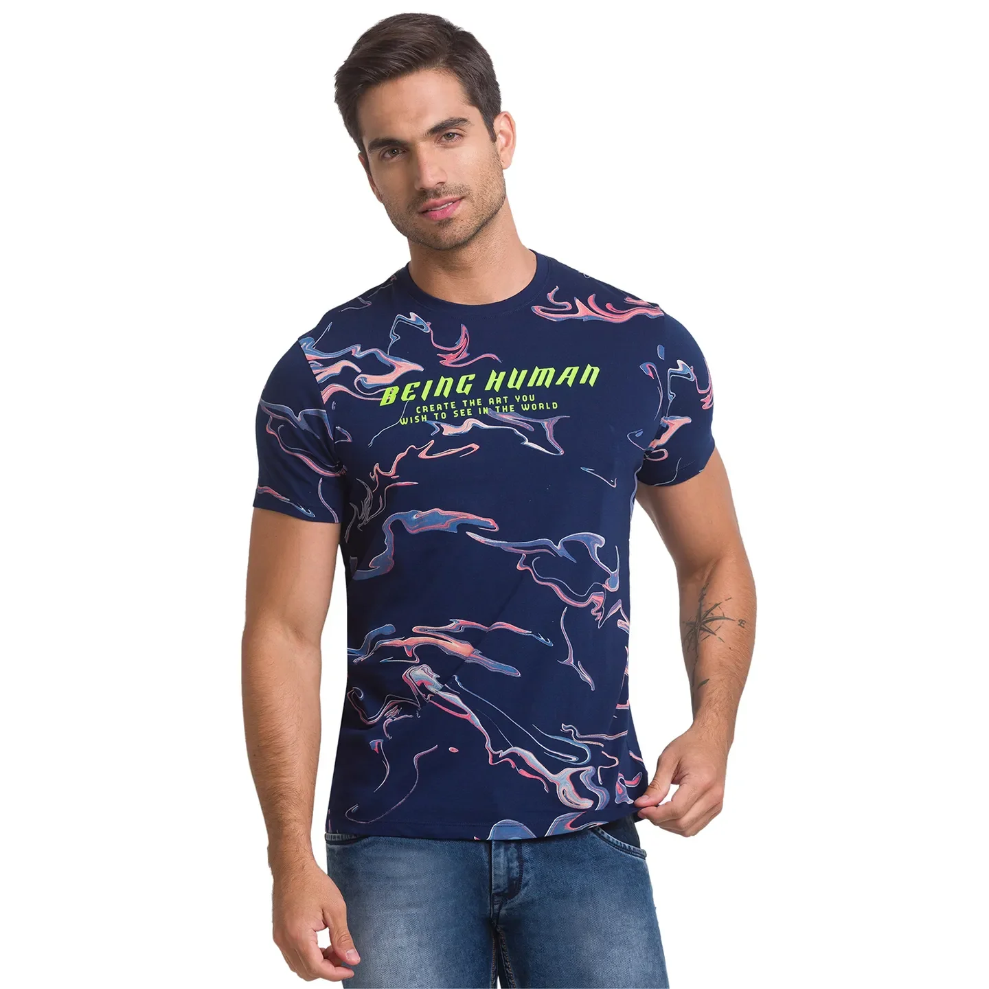 Navy Regular Fit Round Neck Men's T-Shirt by Being Human Clothing - Image 7