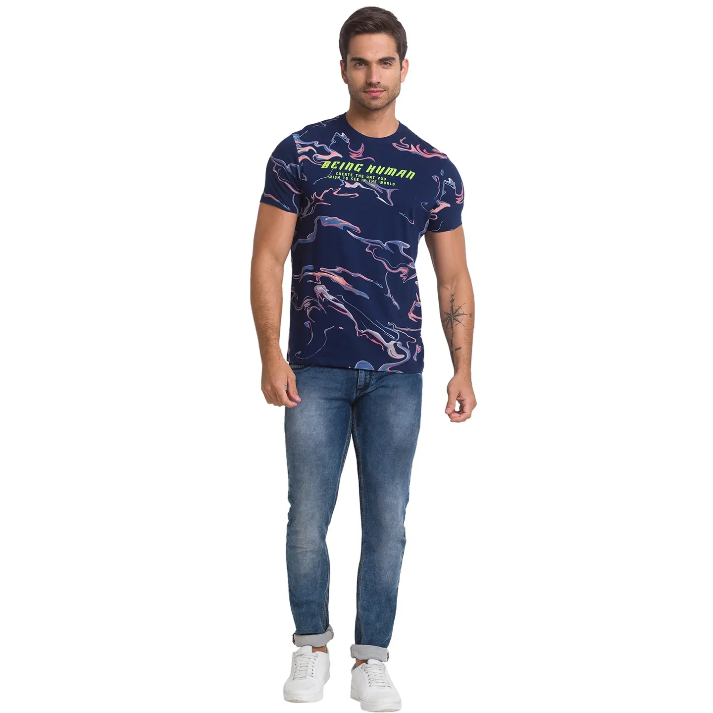 Navy Regular Fit Round Neck Men's T-Shirt by Being Human Clothing - Image 8