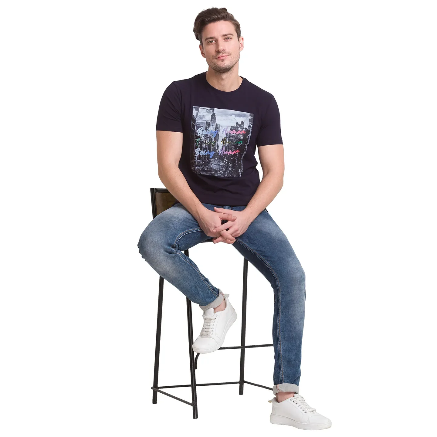 Navy Regular Fit Round Neck Men's T-Shirt by Being Human Clothing - Image 8