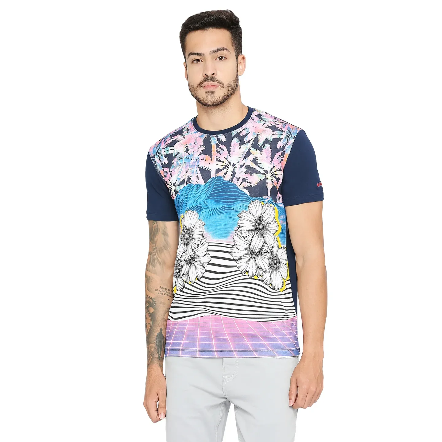 Navy Regular Fit Round Neck Men's T-Shirt by Being Human Clothing