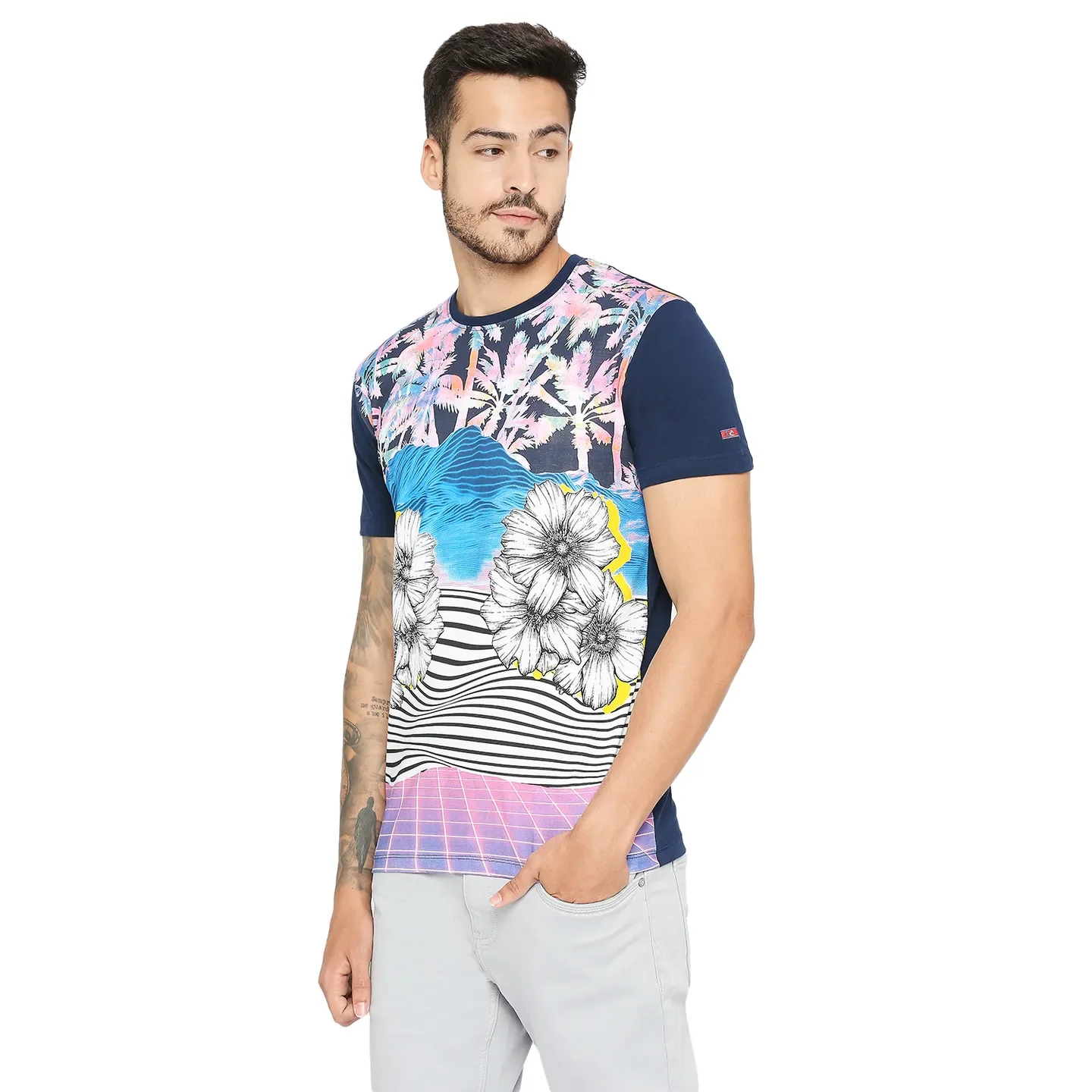 Navy Regular Fit Round Neck Men's T-Shirt by Being Human Clothing - Image 2