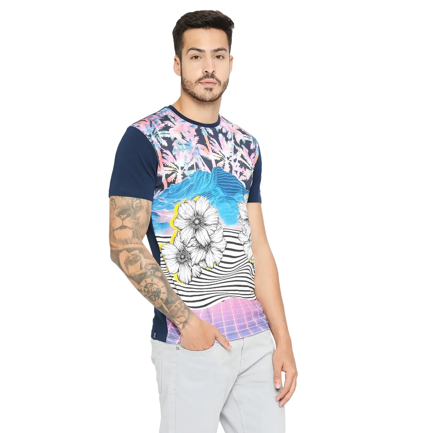 Navy Regular Fit Round Neck Men's T-Shirt by Being Human Clothing - Image 3