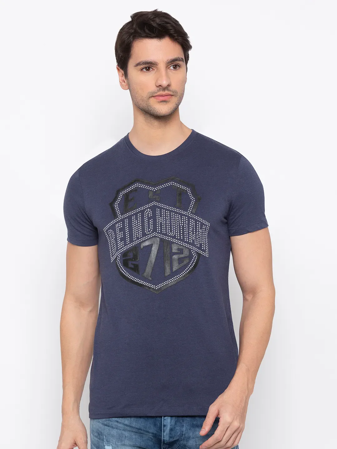 Blue Regular Fit Men's Short Sleeves T-Shirt by Being Human Clothing