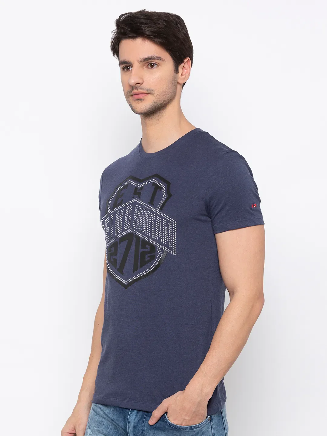 Blue Regular Fit Men's Short Sleeves T-Shirt by Being Human Clothing - Image 2