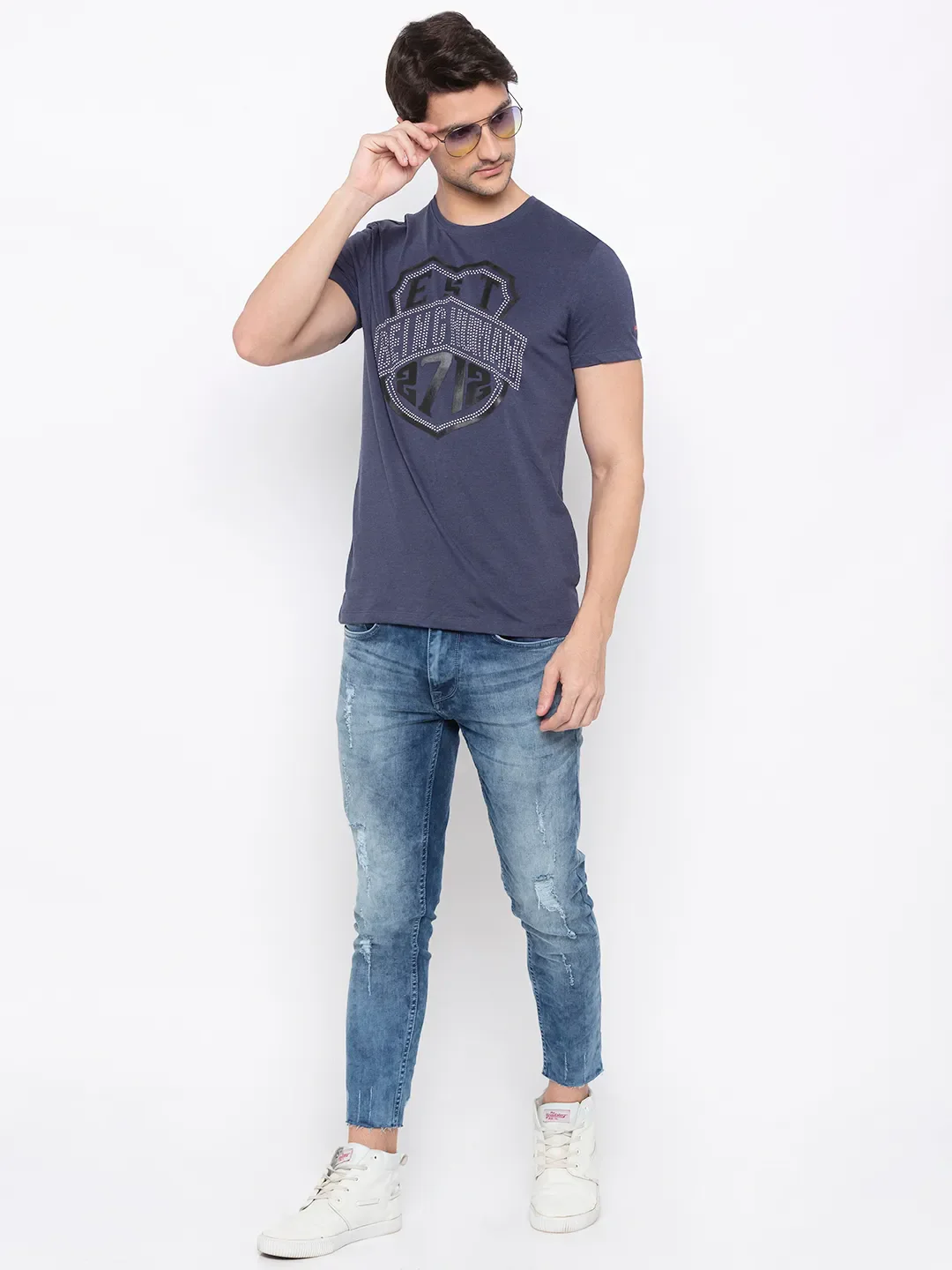 Blue Regular Fit Men's Short Sleeves T-Shirt by Being Human Clothing - Image 5