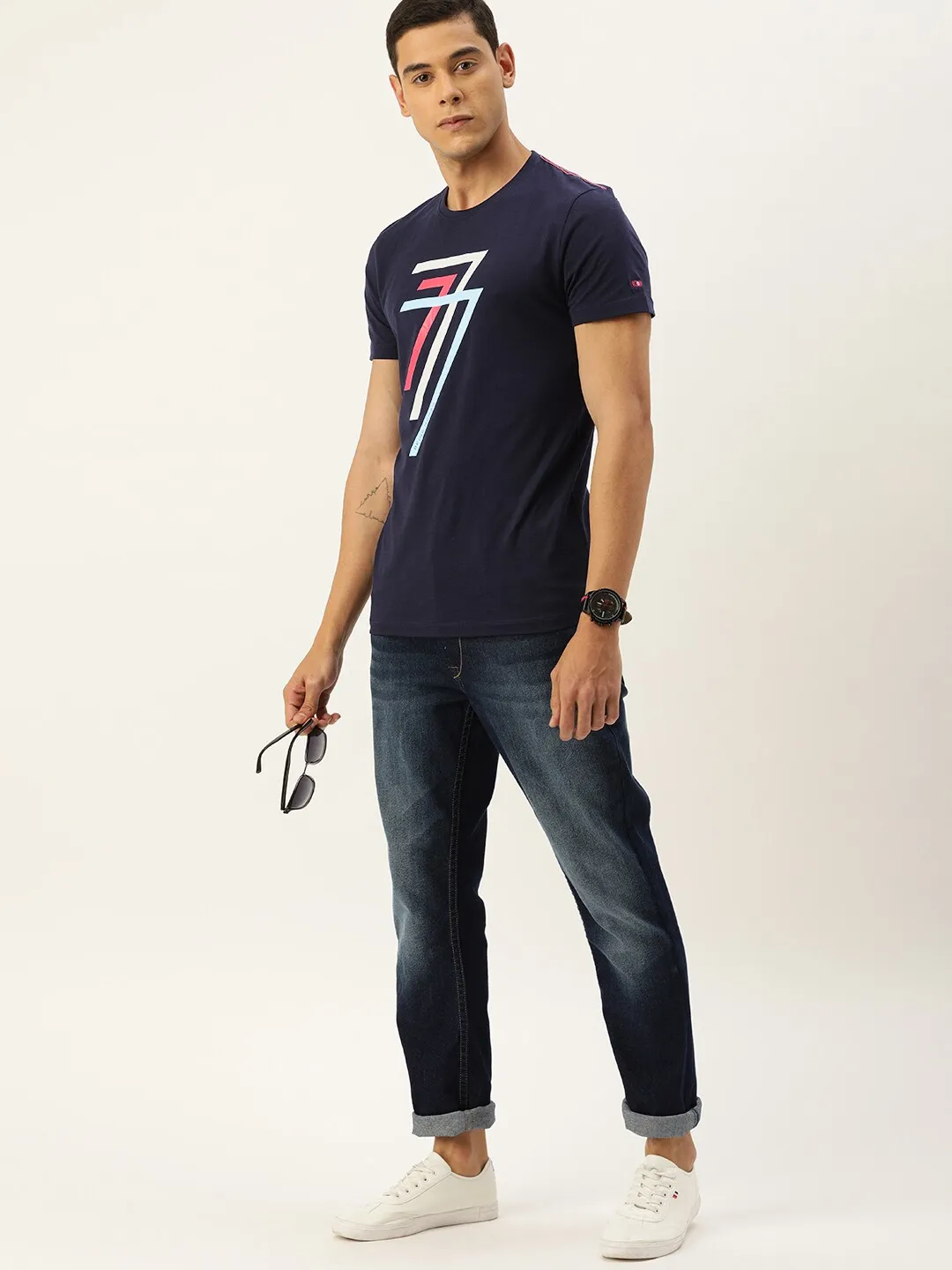 Blue Regular Fit Men's Short Sleeves T-Shirt by Being Human Clothing - Image 5