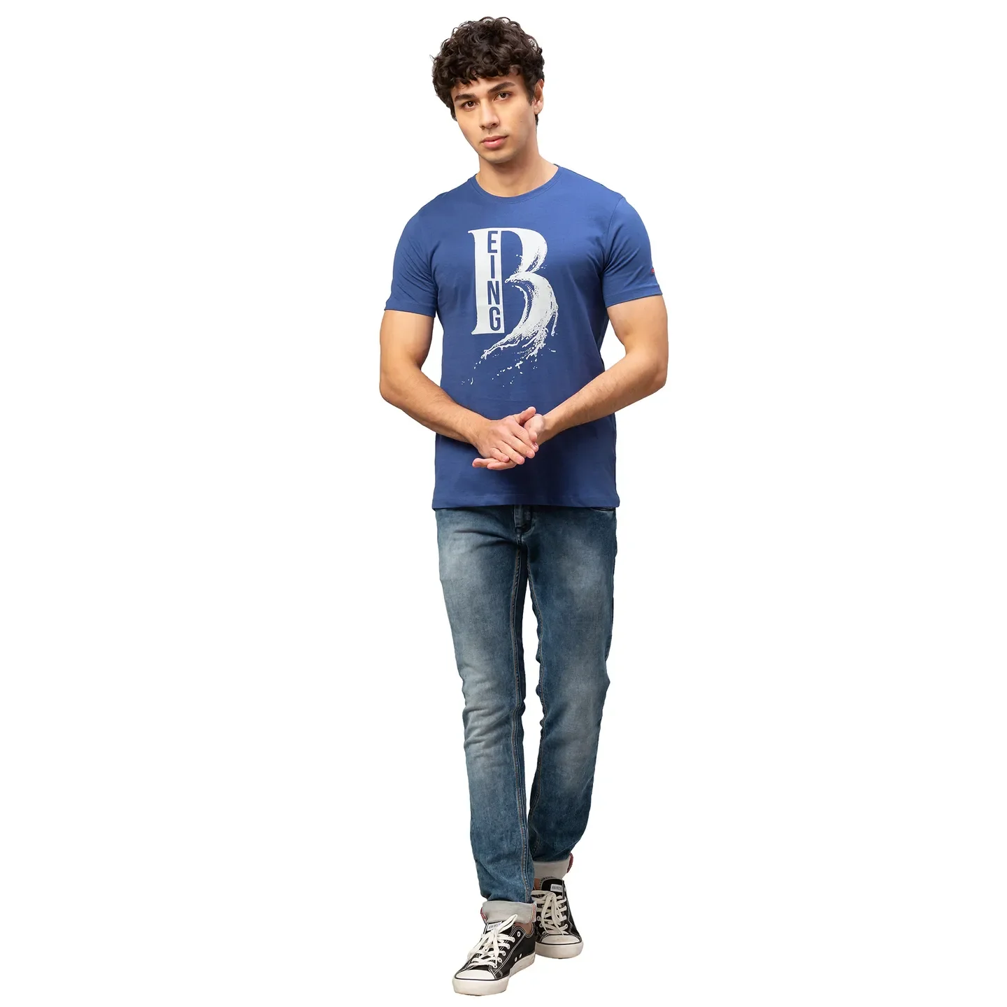 Blue Regular Fit Men's Short Sleeves T-Shirt by Being Human Clothing - Image 2