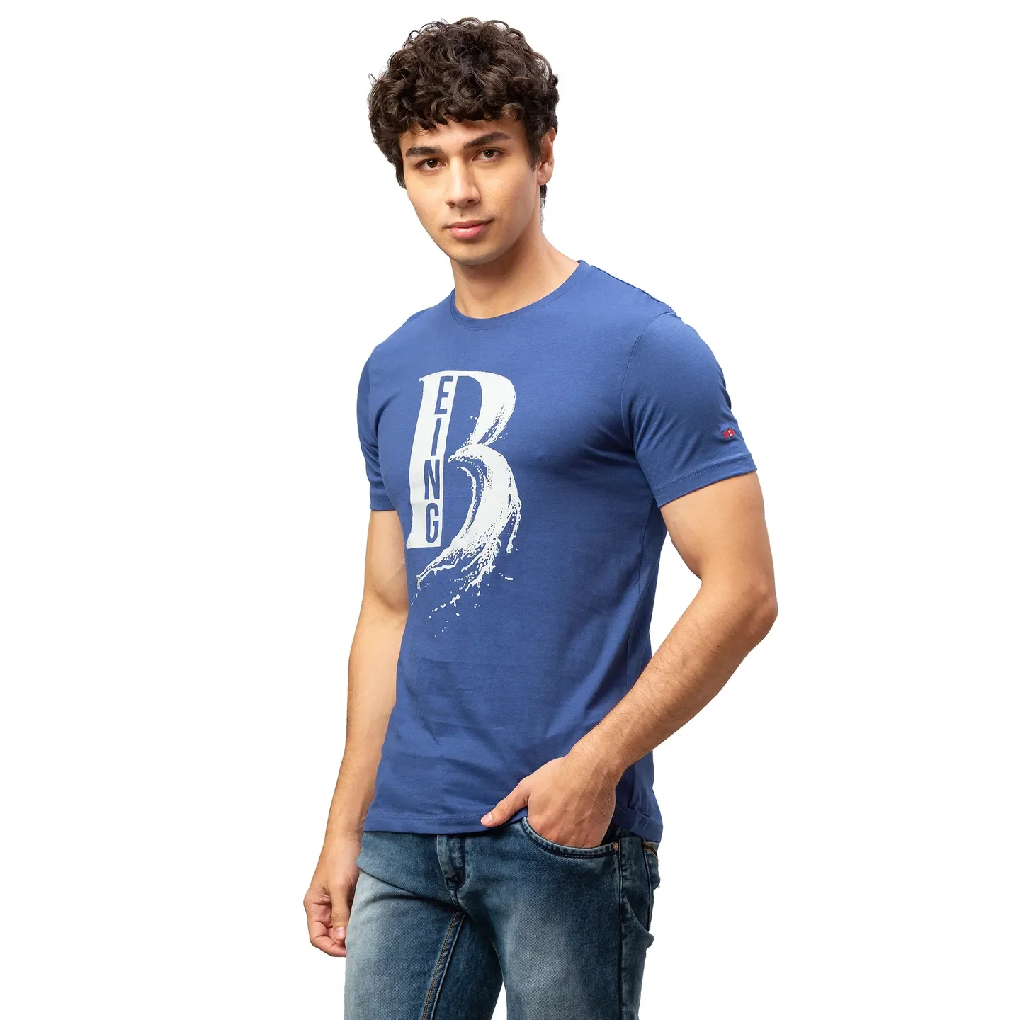 Blue Regular Fit Men's Short Sleeves T-Shirt by Being Human Clothing - Image 4