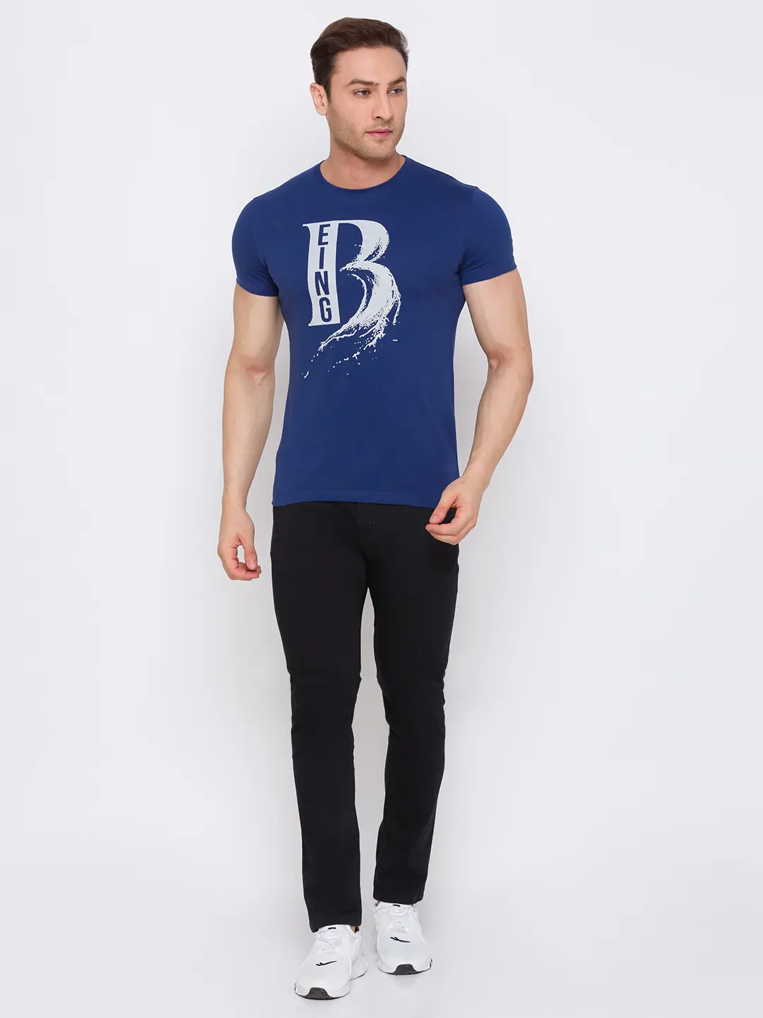 Blue Regular Fit Men's Short Sleeves T-Shirt by Being Human Clothing - Image 2
