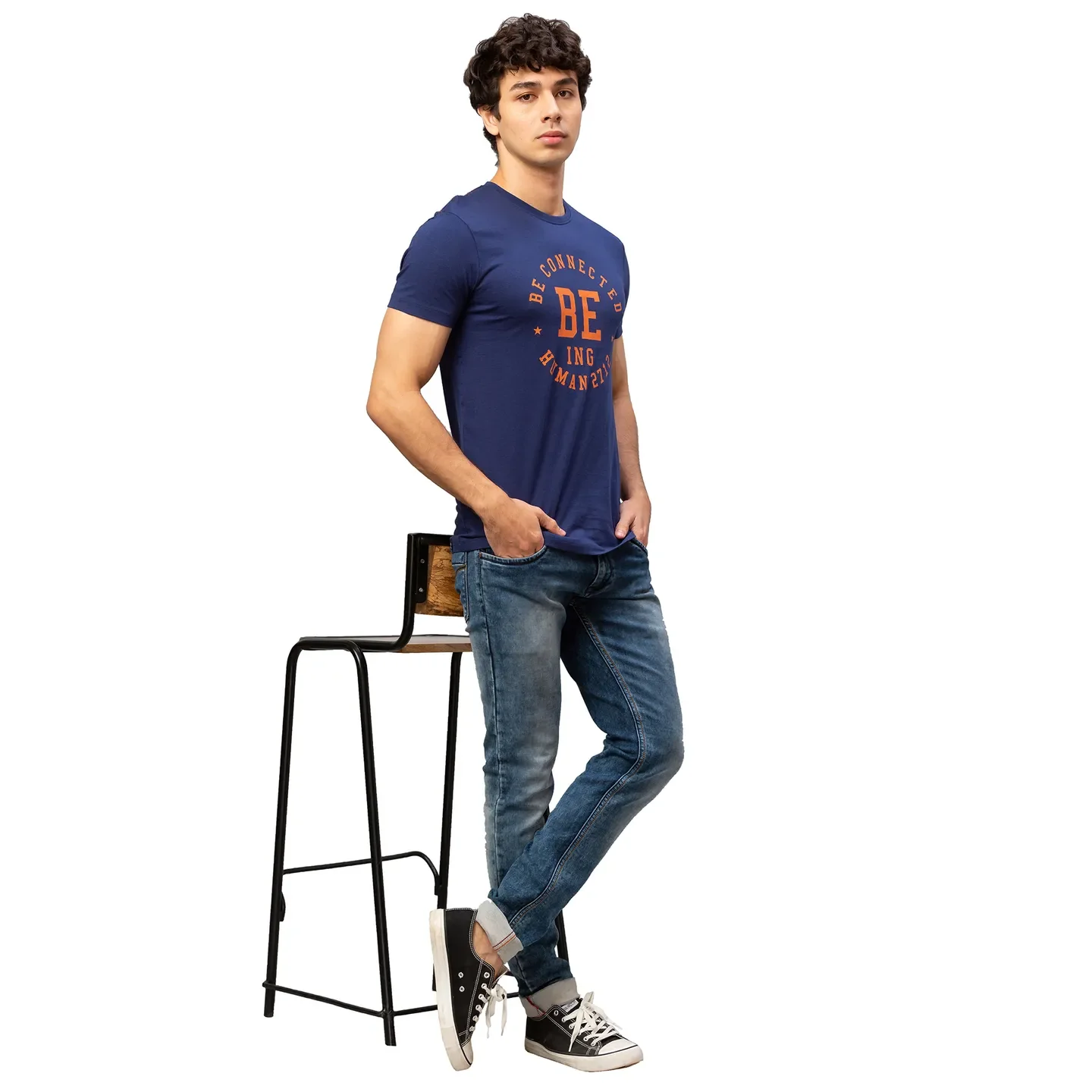 Blue Regular Fit Men's Short Sleeves T-Shirt by Being Human Clothing - Image 5
