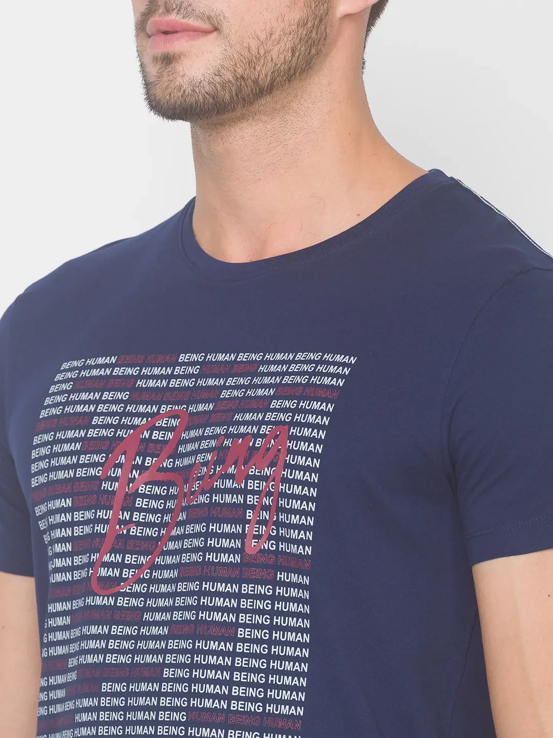 Blue Regular Fit Men's Short Sleeves T-Shirt by Being Human Clothing - Image 4